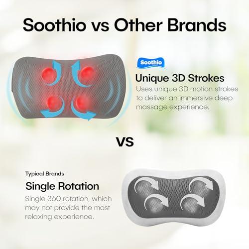 Soothio Back Massager for Pain Relief Deep Tissue, with Heat, New Shiatsu 4D Motion, Strong Motor for Tough Backs, Car Charger, Very Effective for Lower Back Pain Relief, Neck, Shoulder