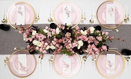 EcoQuality EcoQuality 13\" inch Round Pink Plastic Charger Plates with Gold Rim - China Like Party Plates, Heavy Duty Large Disposable Dinner Plates, Reusable Salad Plate, Wedding, Catering, Dinnerware (12 PACK)