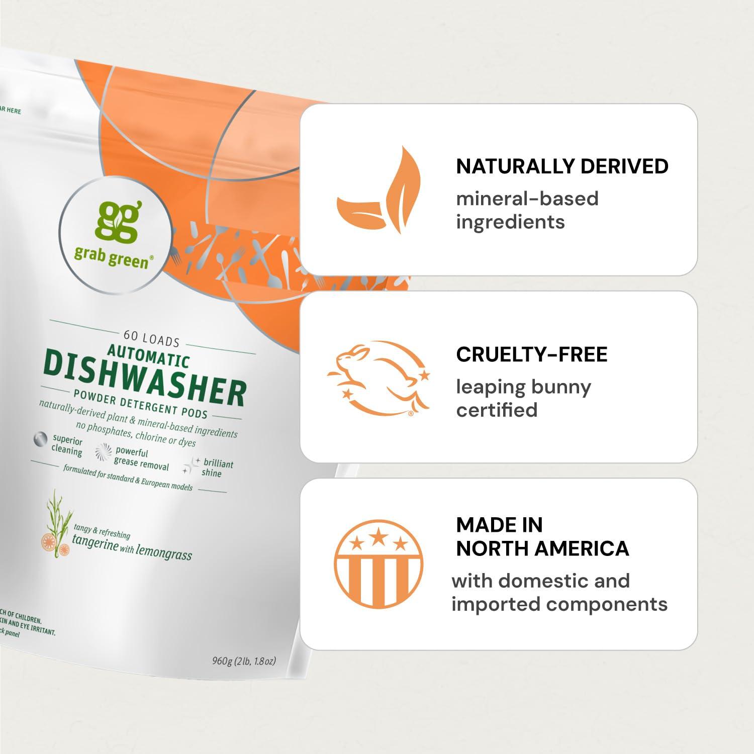 Grab Green Grab Green Automatic Dishwashing Detergent Pods, 132 Count, Thyme Fig Leaf Scent, Plant and Mineral Based, Superior Cleaning, Powerful Grease Removal,