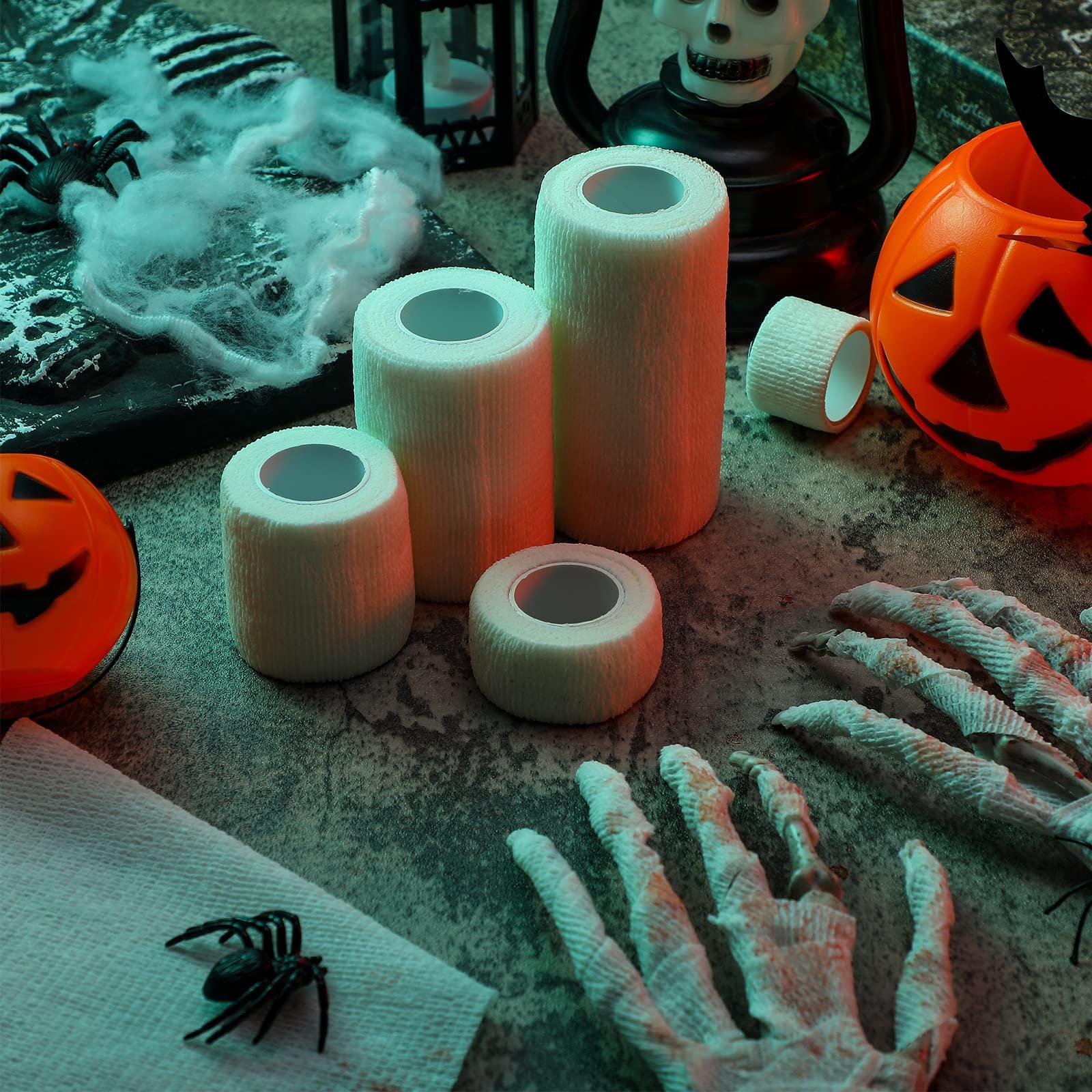 Lothee Lothee 10 Rolls 50 Yards Halloween Mummy Bandage Wrap for Costume Zombie Bandage Gauze Rolls, 5 Sizes, Self Adhesive Bandage Wrap Stretch Cosplay Bandages Mummy Costume Cloth Bandages