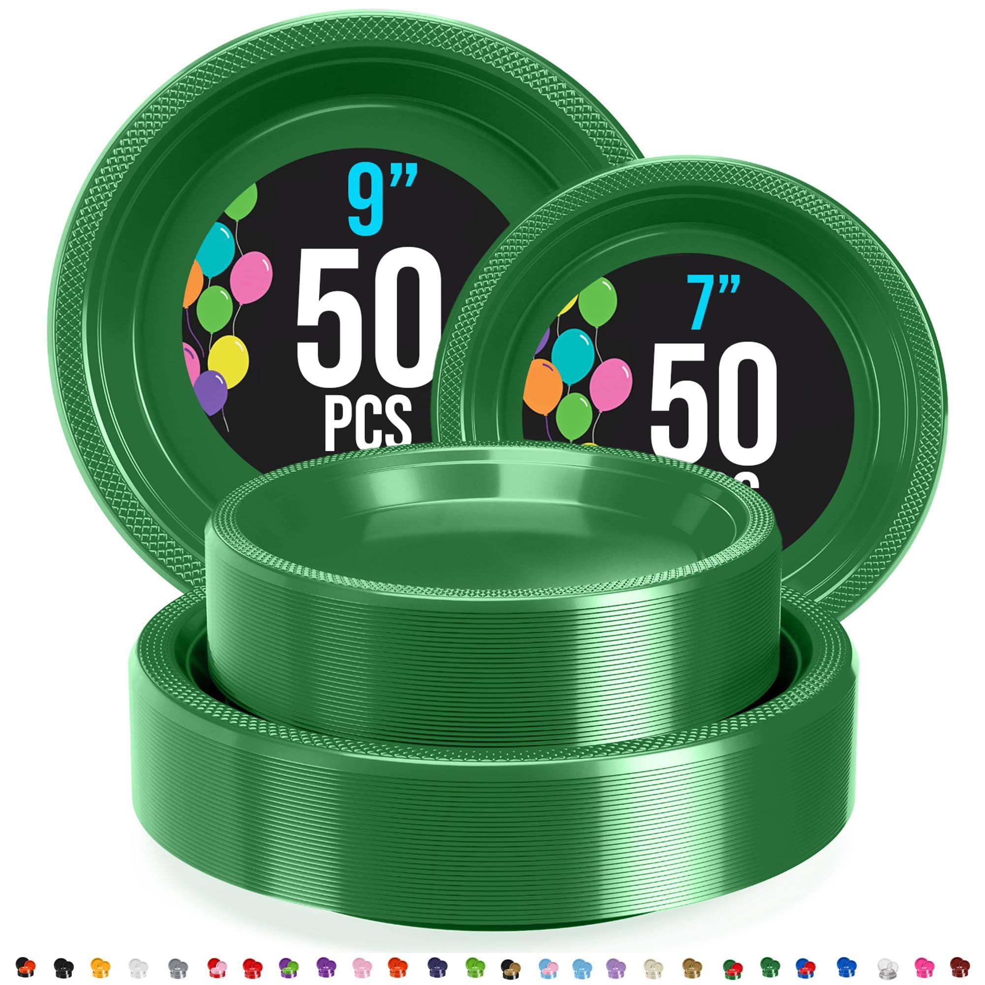 Exquisite Exquisite Green Plastic Plates Disposable 100 Pcs Plastic Plates Set 50-7\" & 50-9\" Green Disposable Plates Plastic Plates For Party Plates Disposable Heavy Duty Green Plates Disposable For Party.