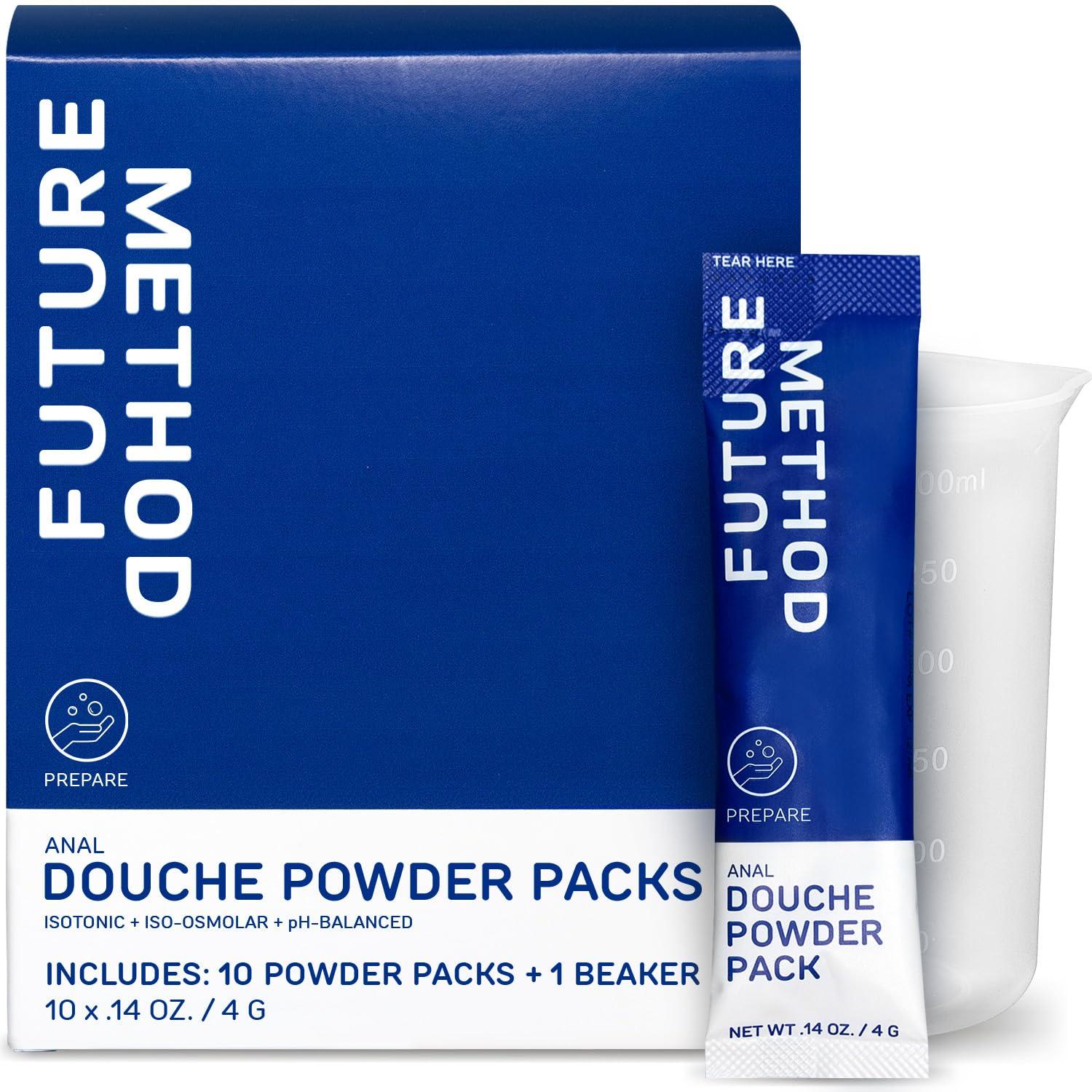 FUTURE METHOD Anal Douche Powder with Reuseable Beaker - pH Balanced & Soothing Anal Flush Cleanser for Enema Bulbs (10 Pack)