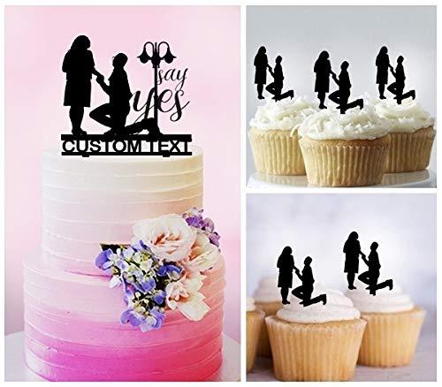 jjphonecase TC0074 Say Yes Propose Party Wedding Birthday Acrylic Cake Topper Cupcake Toppers Decor Set 11 pcs with Personalized Your Name