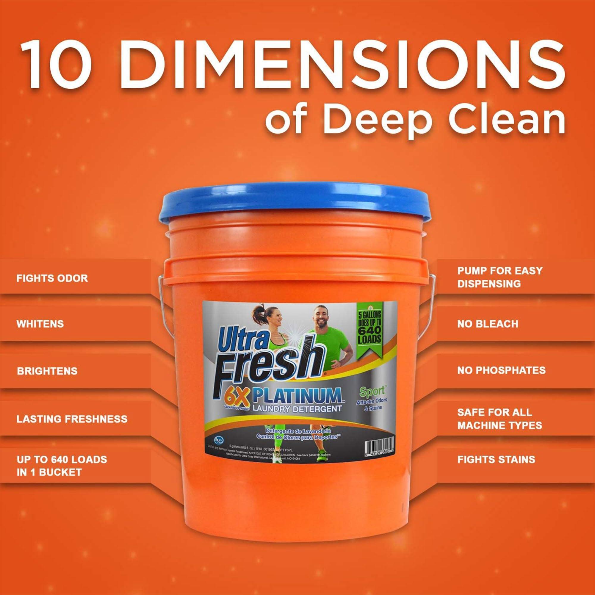 Ultra Fresh Ultra Fresh Platinum Sport 5 Gallon 6x Laundry Detergent Suitable for All Machine Type and Up to 640 Laundry Loads with Pump (3 Pack)
