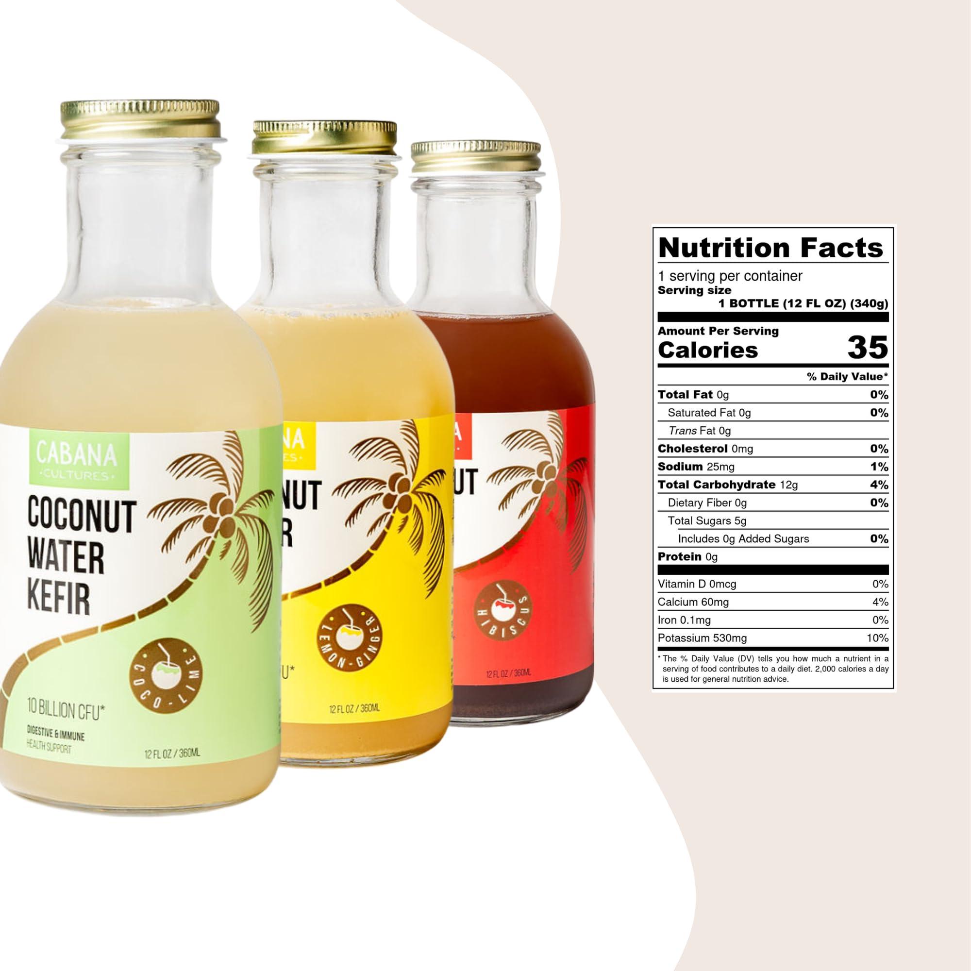 Cabana Cultures Cabana Cultures - Probiotic Coconut Water Kefir, Gut Health & Immunity Support, Hydration & Electrolytes, Vegan, Low Sugar (Variety Pack, 12-Pack)