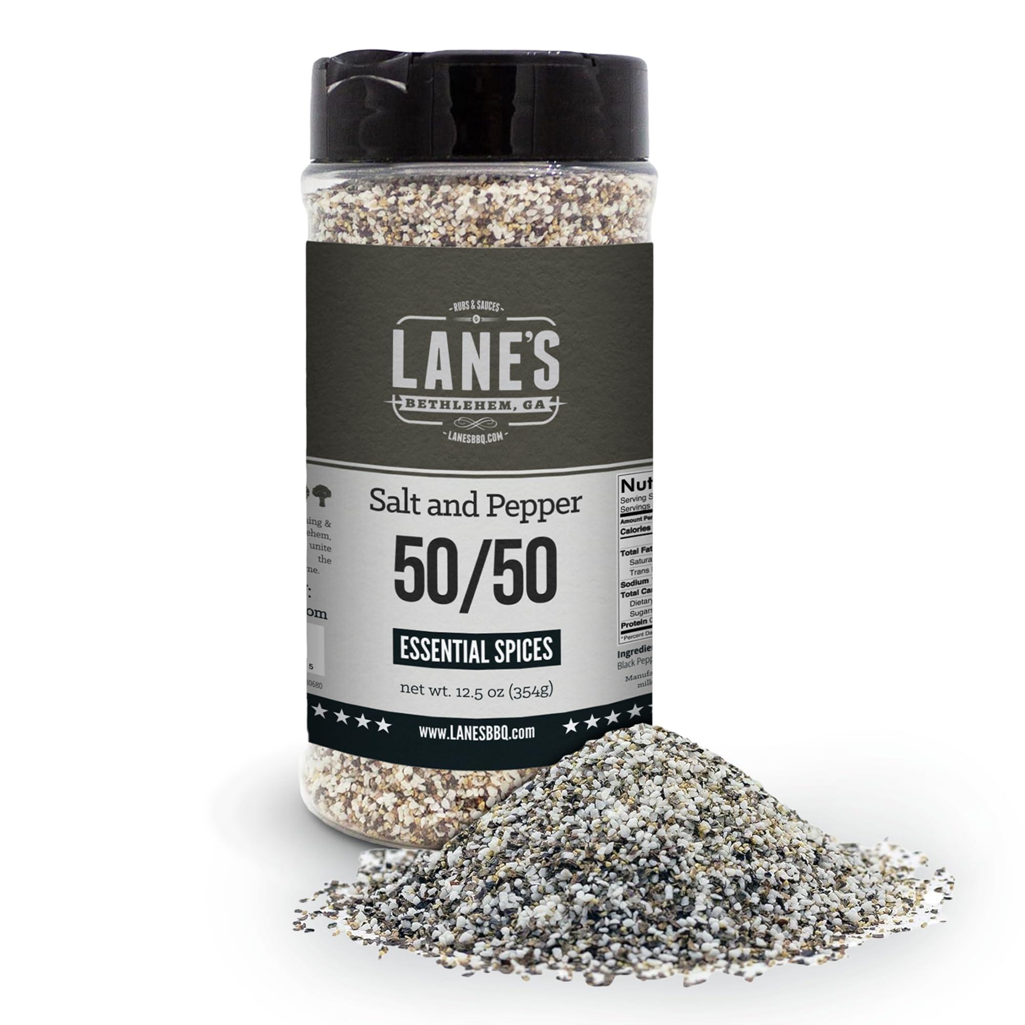 Lane's Lane\'s 50/50 Salt and Pepper Seasoning, All-Natural Salt & Pepper Spice, 16 Mesh Coarse Black Pepper Seasoning Salt, Gluten-Free, Made in USA, 12 Oz