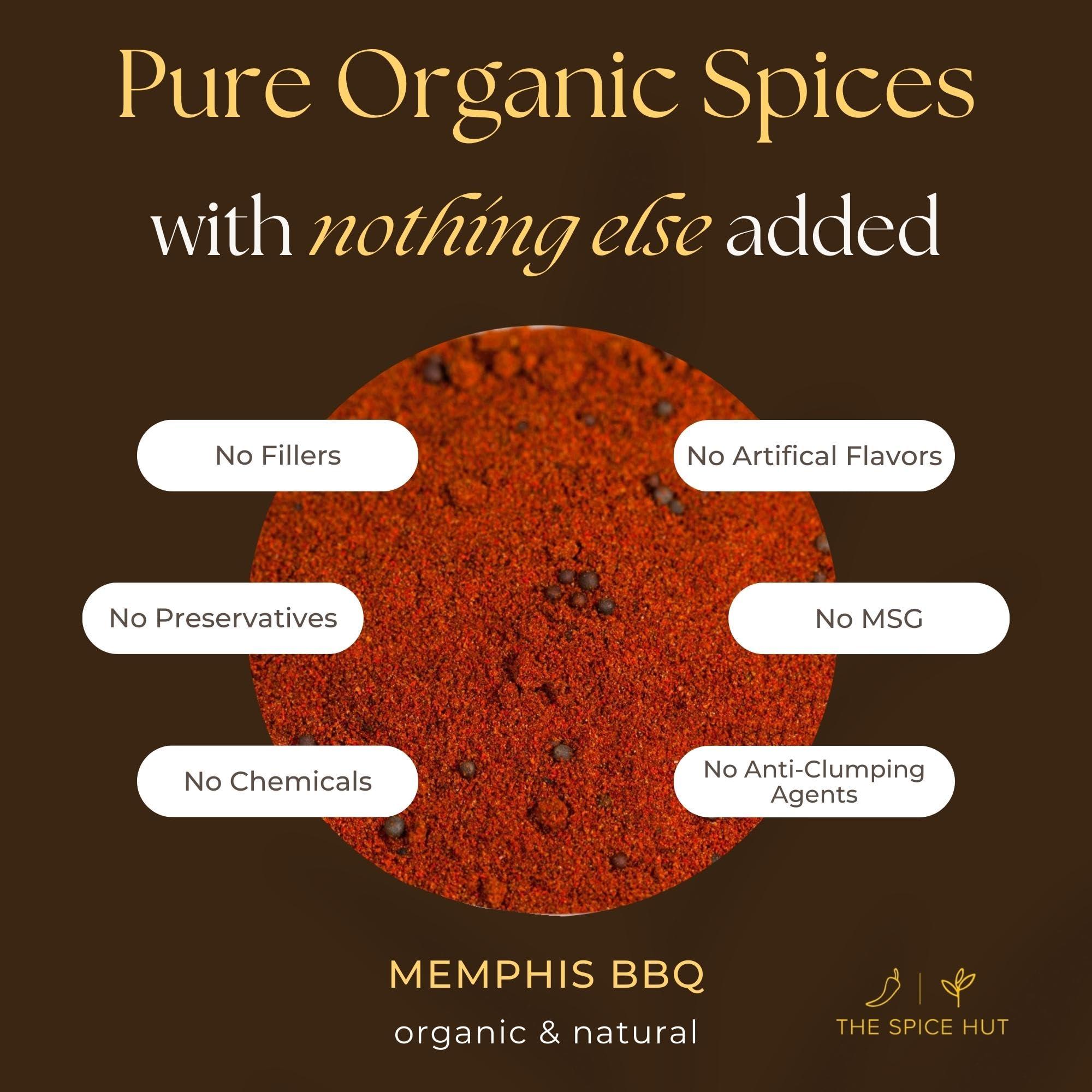 The Spice Hut Spice Hut - Memphis-Style BBQ Dry Rub Seasoning Mix, Organic, No Salt, Southern Barbecue Spice Blend for Beef, Ribs, Steak, Chicken / Cookout Grilling Spice / All-Natural, Kosher, Vegan, Gluten Free, Keto -No MSG- 1lb Pack