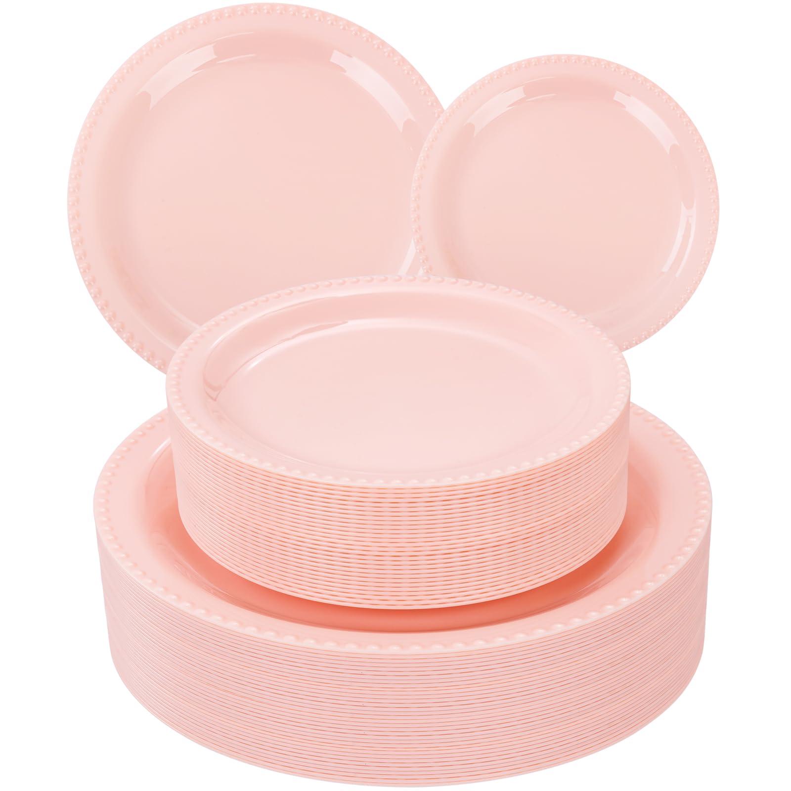 WELLIFE WELLIFE 60PCS Pink Plastic Plates Set-Heavy Duty Pink Plates for Party, Include 30Pcs 10.25inch Pink Dessert Plates, 30Pcs 7.5inch Pink Dinner Plates for Spring Party, Wedding, Mothers Day