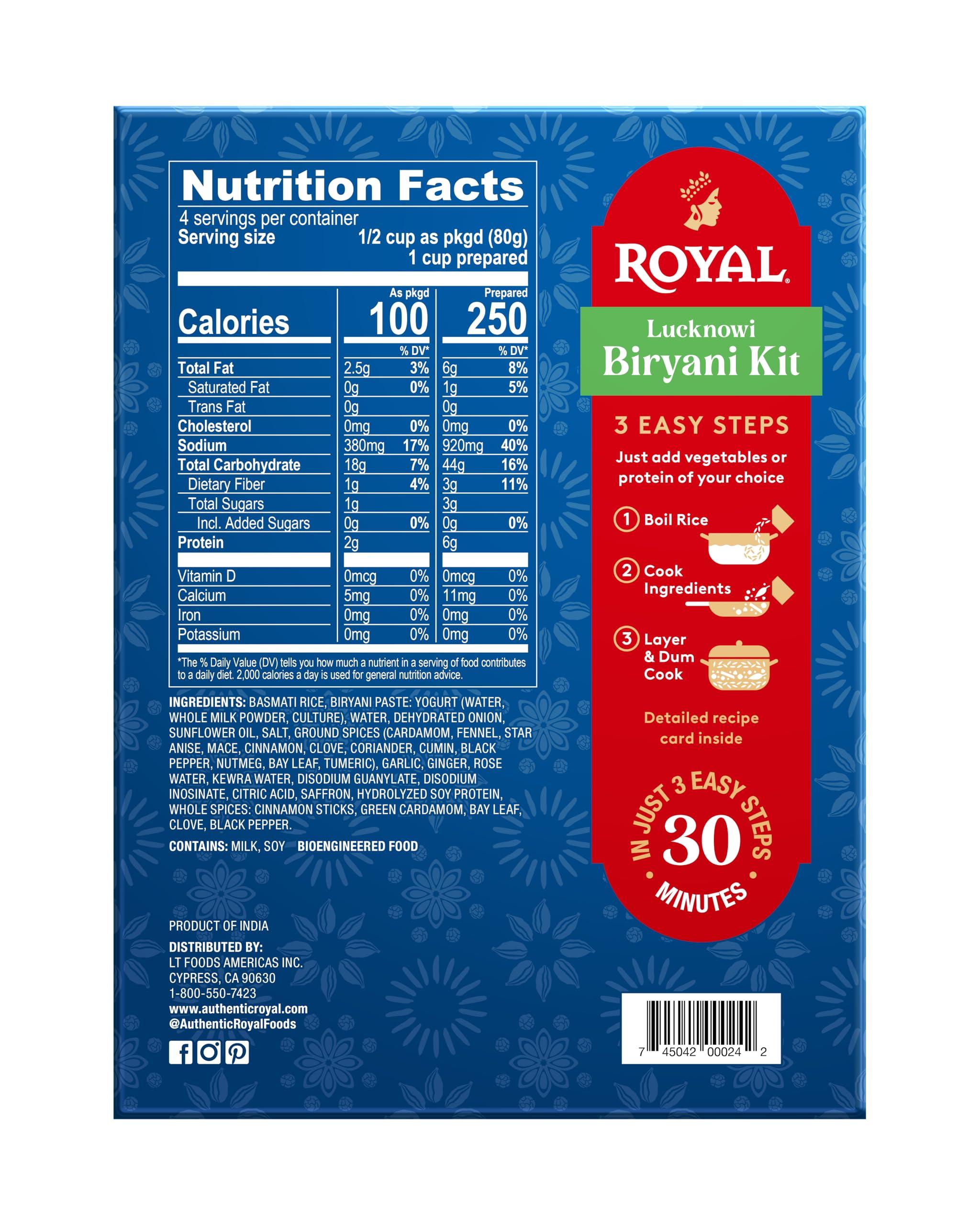 Royal Royal Lucknowi Biryani Kit - White Basmati Rice, Biryani Paste, and Whole Spices - 11.5 oz Box