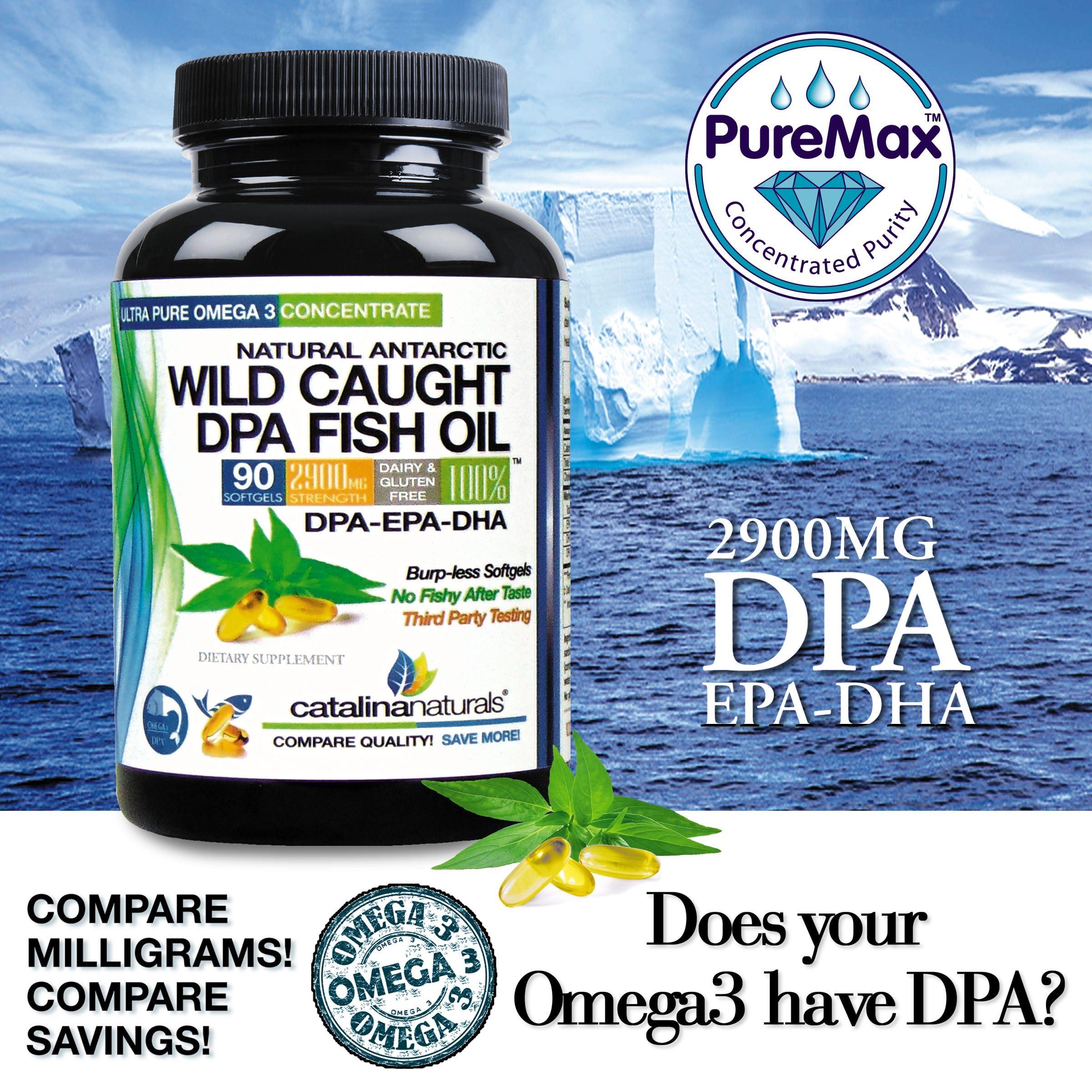 Catalina Naturals Wild Caught Omega-3 DPA Fish Oil - 2900 mg with DPA, EPA & DHA - 90 SoftGels Triple Strength Burp-Free