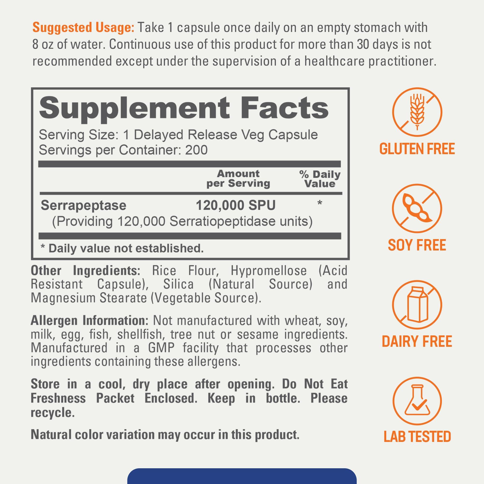 biophix biophix Serrapeptase 120000 SPU Maximum Strength 200 Veggie Caps - Delayed Release Formula - Natural Enzyme Support