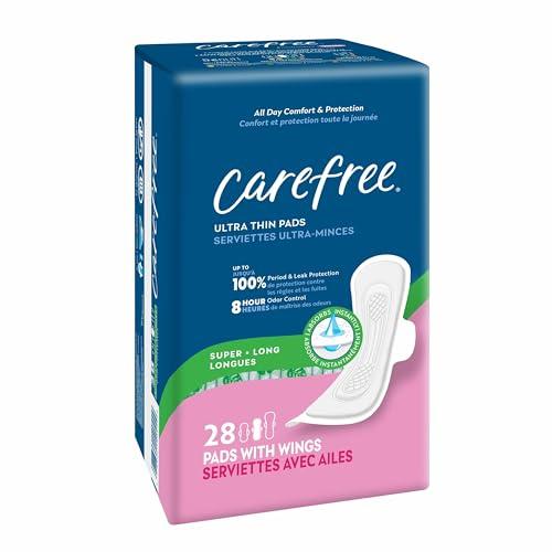 Carefree Carefree Ultra Thin Pads for Women, Super/Long Pads With Wings, 28ct | Carefree Pads, Feminine Care, Period Pads & Postpartum Pads | 28ct (Pack of 1)