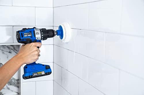 RotoScrub RotoScrub 7 Pack Multi-Purpose Drill Brush Kit for Cleaning Bathrooms, Showers, Tubs, Tile, Floors, Sinks, Toilets, Grout and Grime Removal, Reversible Blue and White Scrub Pads