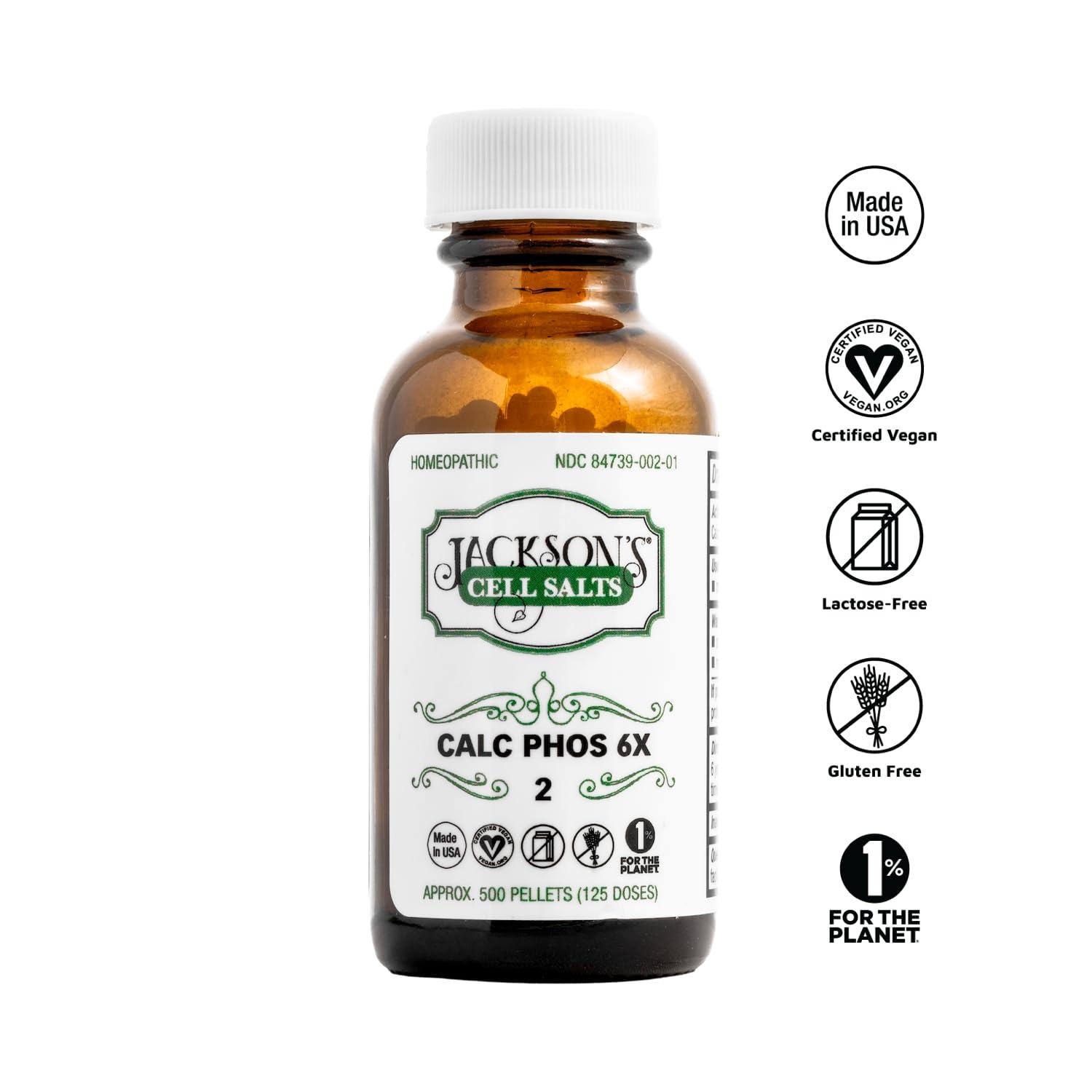 Jackson's Jacksons Cell Salt #2 Calc phos 6X (500 Pellet Bottle) Certified Vegan, Lactose-Free Calcarea phosphorica 6X