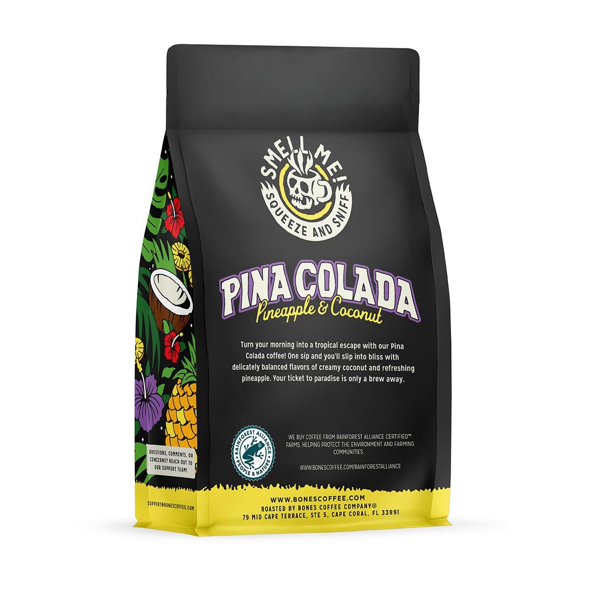 Bones Coffee Company Bones Coffee Company Pina Colada Flavored Coffee Beans, Medium Roast Ground Coffee Low Acid, Pineapple and Coconut Flavor (12 oz)
