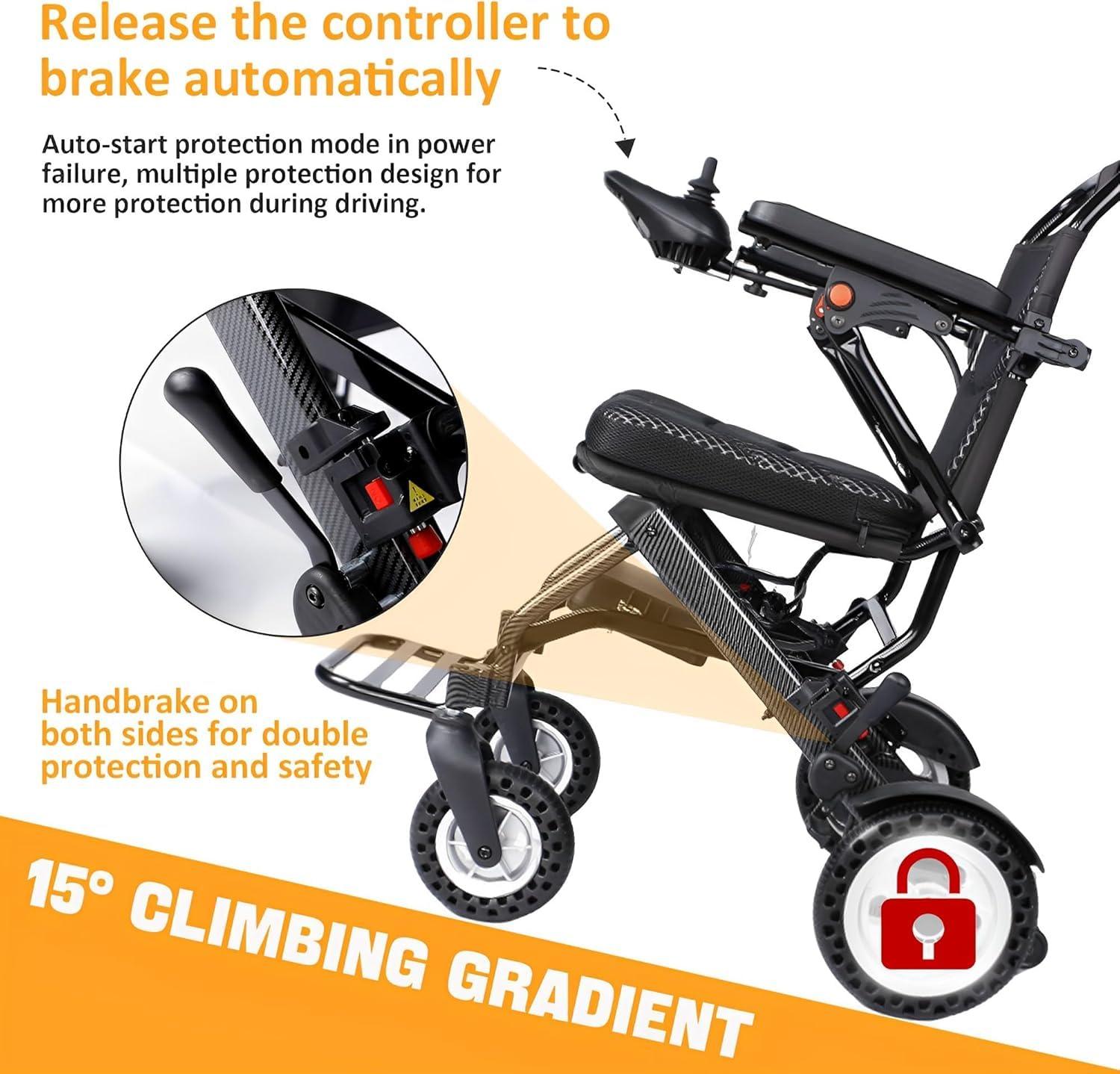 loktch Lightweight Electric Wheelchair for Adults27lb Lightweight Electric Wheelchairs for Adults,15 Miles Long Range Power Wheelchair Intelligent Motorized Wheelchair for Seniors All Terrain Wheelchairs