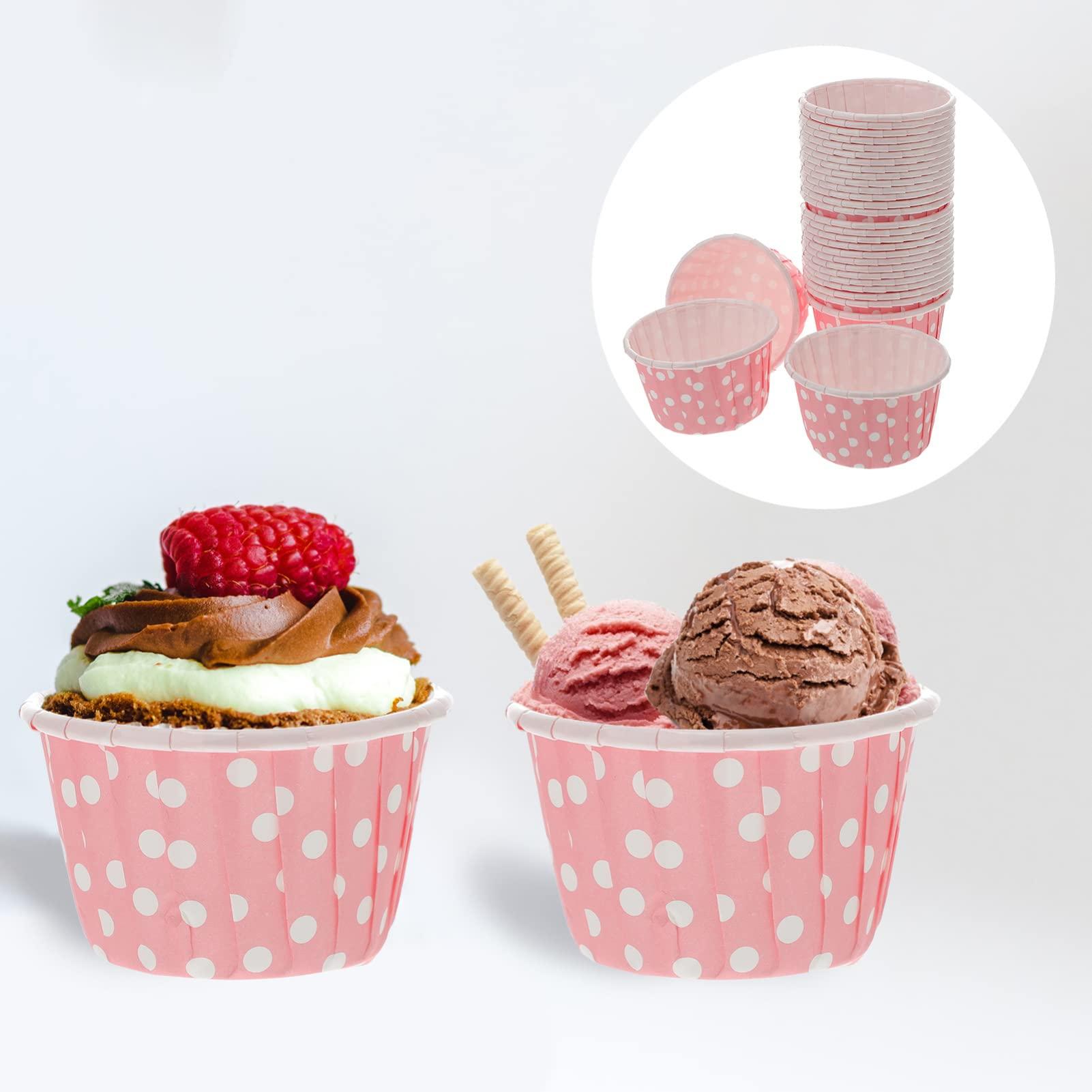 Housoutil Housoutil 50pcs Ice Cream Cups Paper Appetizer Cup Diy Baking Supplies Dessert Tasting Cup Mini Muffins Mini Plates Food Molds Salad Paper Cups Paper Dessert Container Pink Pudding Candy Cup