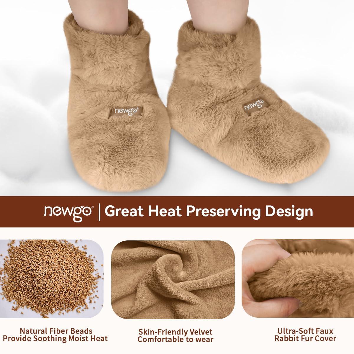 NEWGO NEWGO Microwaveable Booties Foot Warmers Aching Feet Relief, Heating Pad for Foot Heated Slippers for Cold Feet, Achilles Tendinitis, Plantar Fasciitis, Muscle Soreness, Ankle Pain Relief - Brown