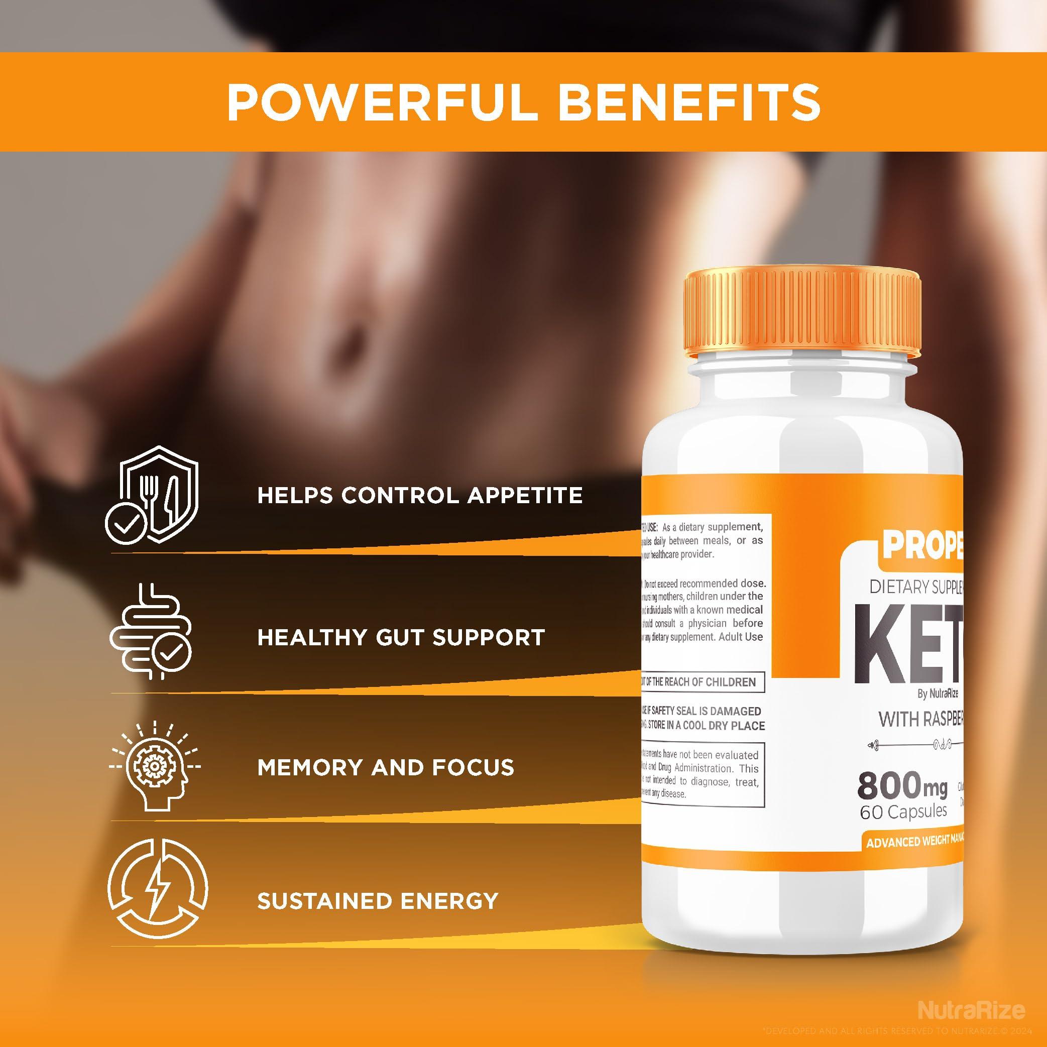 NutraRize Proper Keto - Proper Keto ACV Capsules, All-Natural Keto Dietary Supplement, ProperKeto Extra Strength 800MG Pills, Advanced Formula to Support Active Lifestyle, Pastillas Reviews (60 Capsules)
