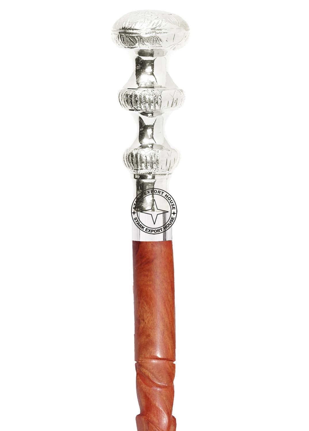 Stark Export House Walking Cane Rosewood Designer Wooden Walking Stick with Nickel Brass Handle Gift for Men and Women 37 inch Brown DTHW