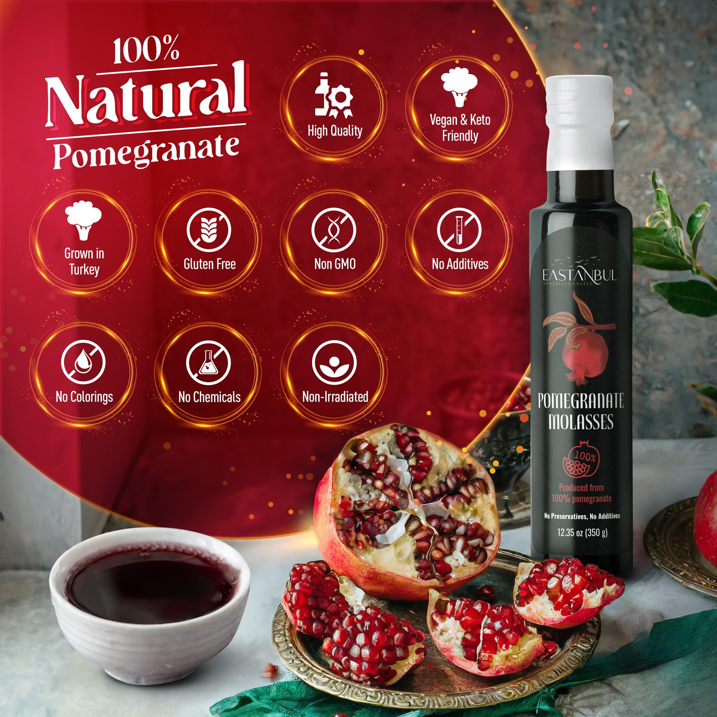 Eastanbul Eastanbul Pomegranate Molasses, 12.35oz, No Added Sugar, Mediterranean Pomegranate Syrup, Nar Eksisi Sweet and Sour Sauce, 100% Natural, Concentrate, Vegan Sauce, Paste, Salad Dressing, No Additives