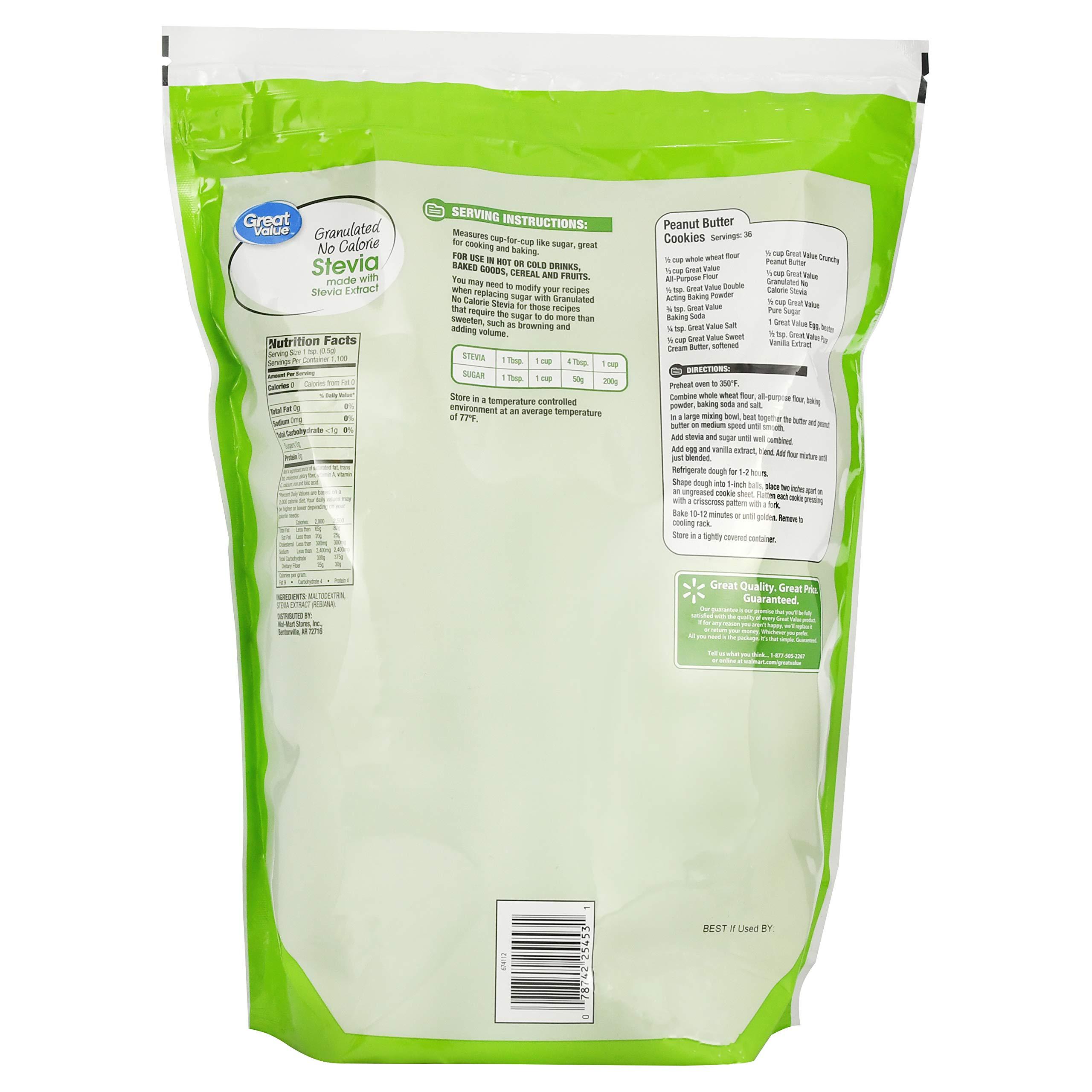 Great Value Great Value Granulated No Calorie Stevia Sweetener, 19.4oz Resealable Pouch (Pack of 2)