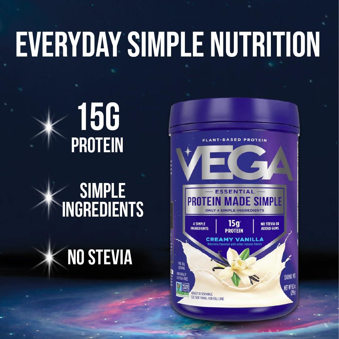Vega Vega Protein Made Simple Vanilla (39 Servings) Stevia Free Vegan Protein Powder, Plant Based, Healthy, Gluten Free, Pea Protein for Women and Men, 2.2lbs (Pack of 12)