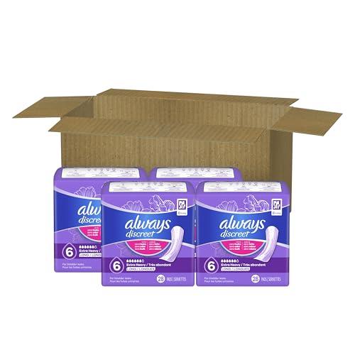 Always Discreet Always Discreet Adult Incontinence Pads for Women, Extra Heavy Absorbency, Long Length, Postpartum Pads, 112 CT