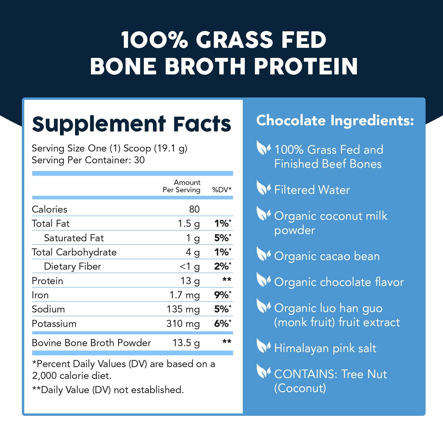 Paleovalley Paleovalley 100% Grass Fed Bone Broth Protein Powder - Chocolate - Rich in Collagen for Hair, Skin, Gut Health, Bone and Joint Support - 28 Servings