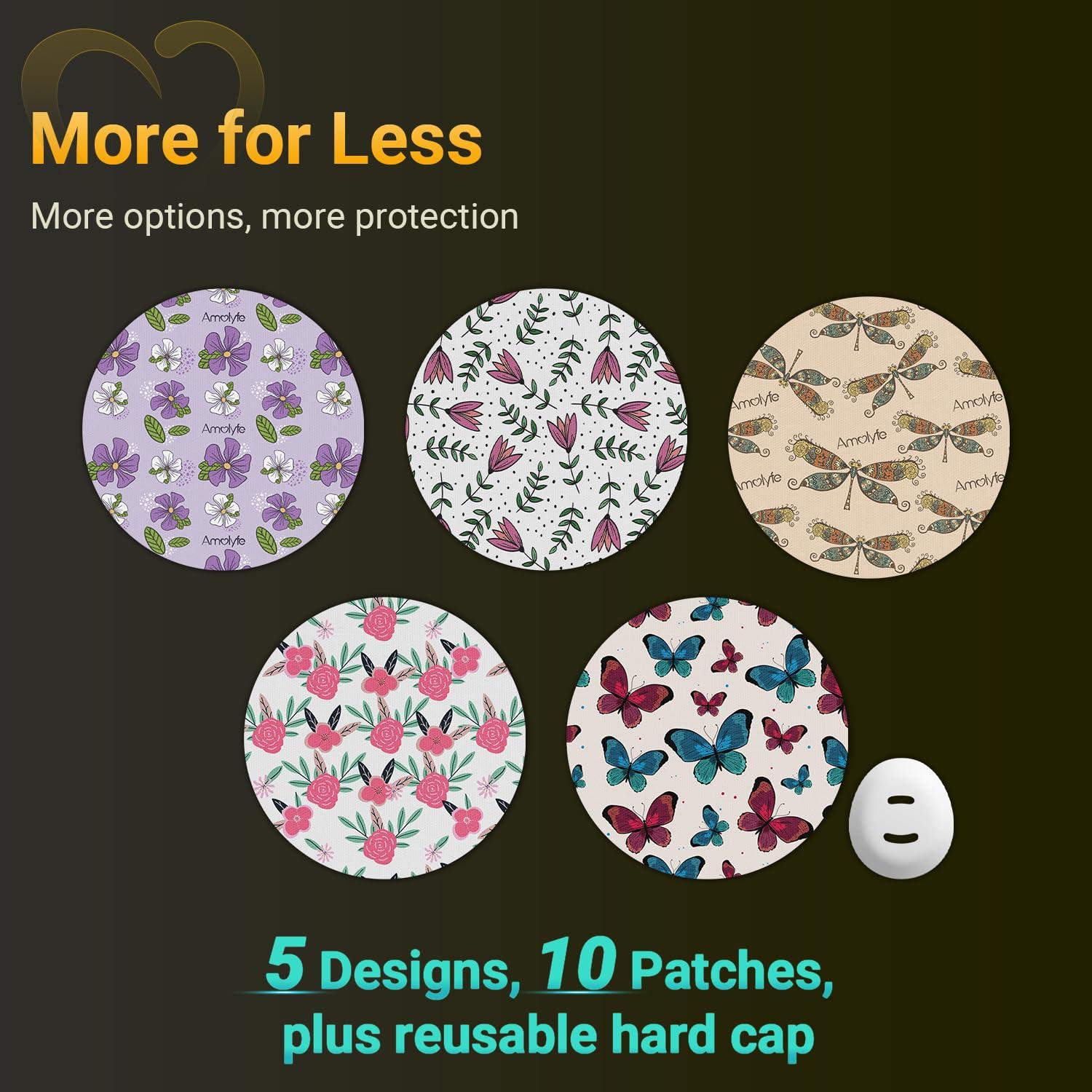 Amolyfe Amolyfe - Dexcom G7 Over Patches, 10-Pack Dexcom Stelo Overpatches, Bump-Proof with Hard Cap, Waterproof, Breathable, Medical Adhesive, 10-Day CGM Protection (Flower)