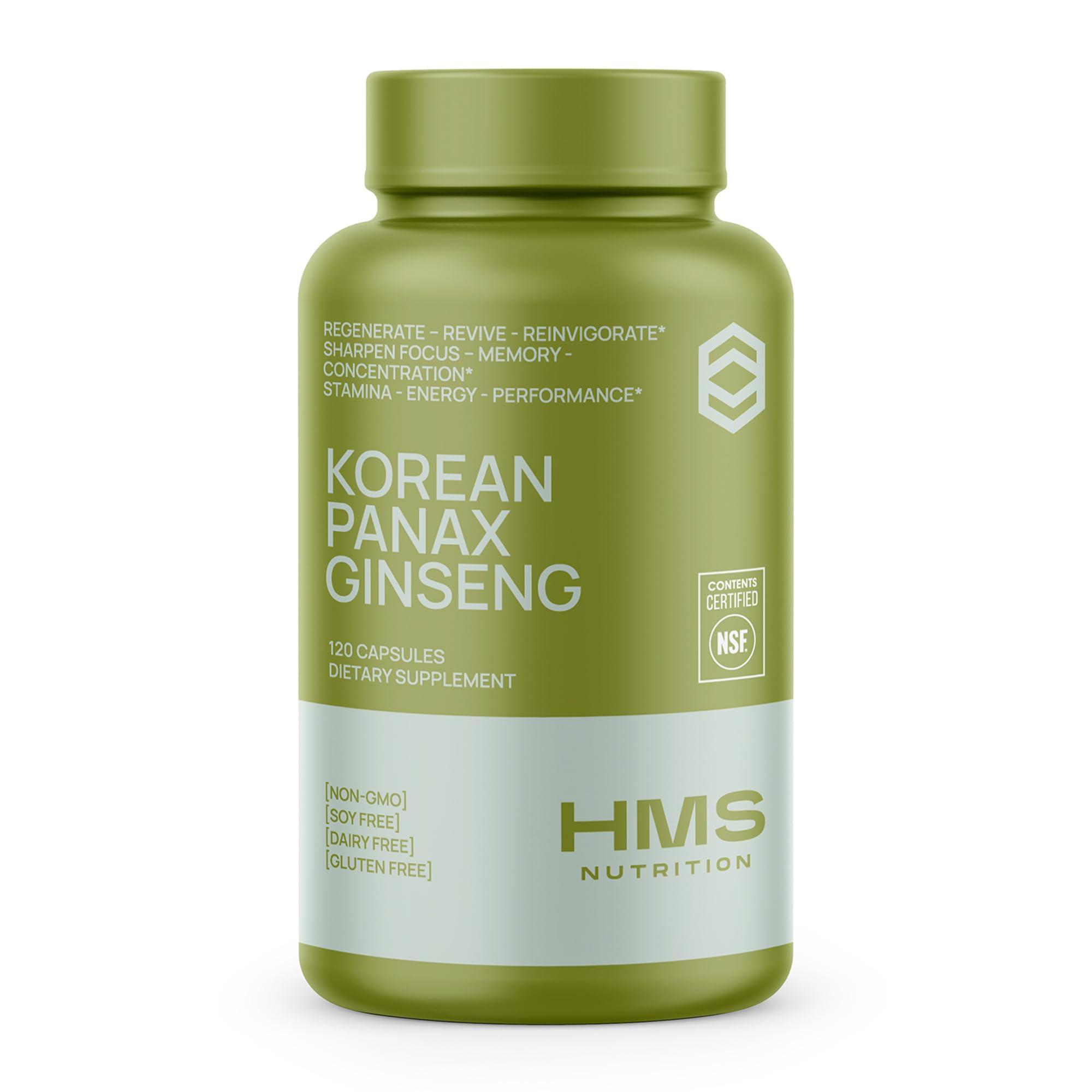 HMS Nutrition Korean Red Panax Ginseng 2000mg 120 Vegan Capsules Super Strength Extract - High Ginsenosides Supports Energy, Stamina, Performance and Mental Health