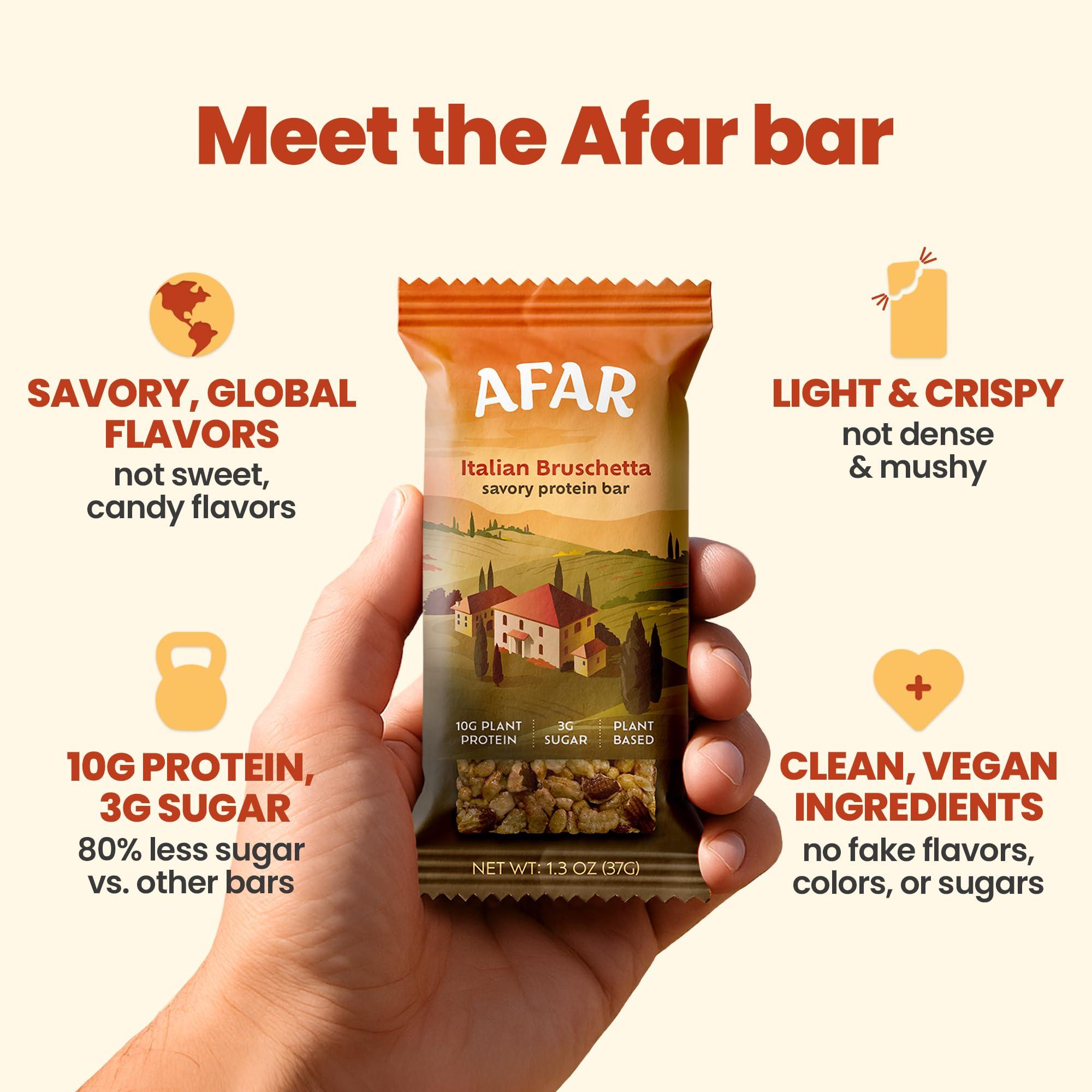 Afar Afar Savory Protein Bars Low Sugar, High Protein Healthy Snack for Adults Meal Replacement Bar Rice Crispy Texture Vegan, Gluten Free 8 Bars (Variety Pack)