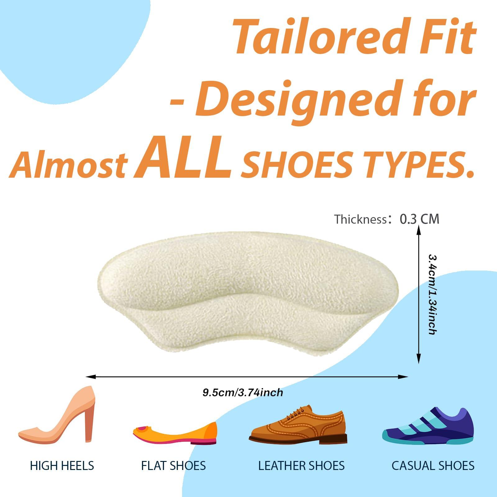 VitmdtX Heel Grips Liner Cushions Inserts for Loose Shoes, 4 Pairs Heel Pads Snugs for Shoe Women Men That are Too Big Filler Prevent Slipping, Blisters Beige