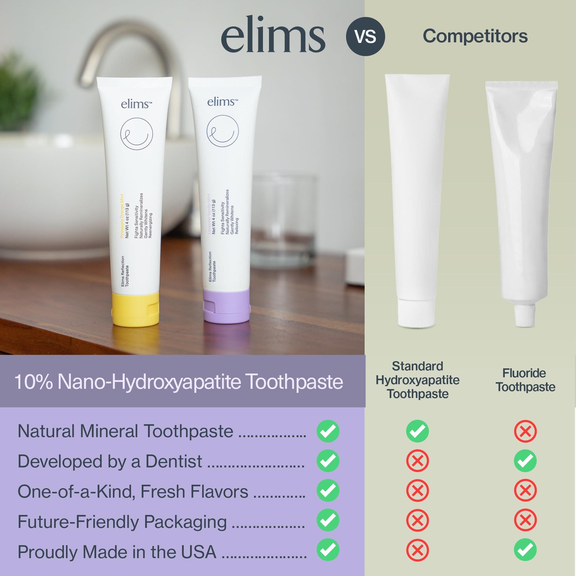 ELIMS Elims Nano Hydroxyapatite Toothpaste  Fluoride-Free, Xylitol Remineralizing, Whitening for Sensitive Teeth, SLS-Free, Lavender Vanilla Mint Toothpaste for Adults & Kids, 4oz
