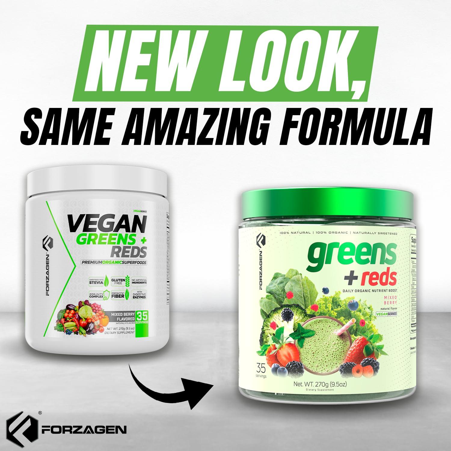 Forzagen FORZAGEN Vegan Greens & Reds Superfood Powder - Organic Super Greens Powder | Premium Veggie Powder Supplement | 35 Servings Reds and Greens Superfood Powder