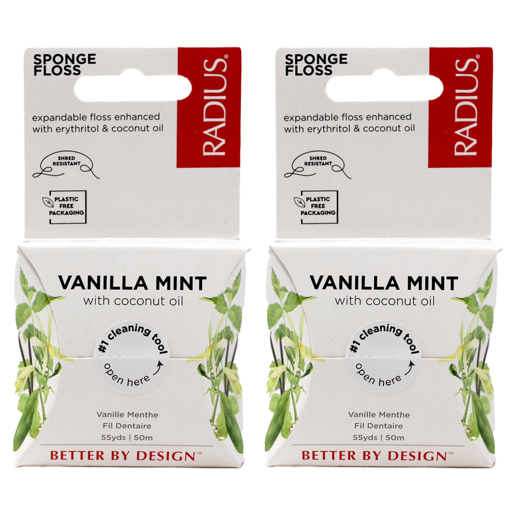 RADIUS RADIUS Vanilla Mint Dental Floss 55 Yards Vegan & Non-Toxic Oral Care Boost & Designed to Help Fight Plaque - Pack of 2