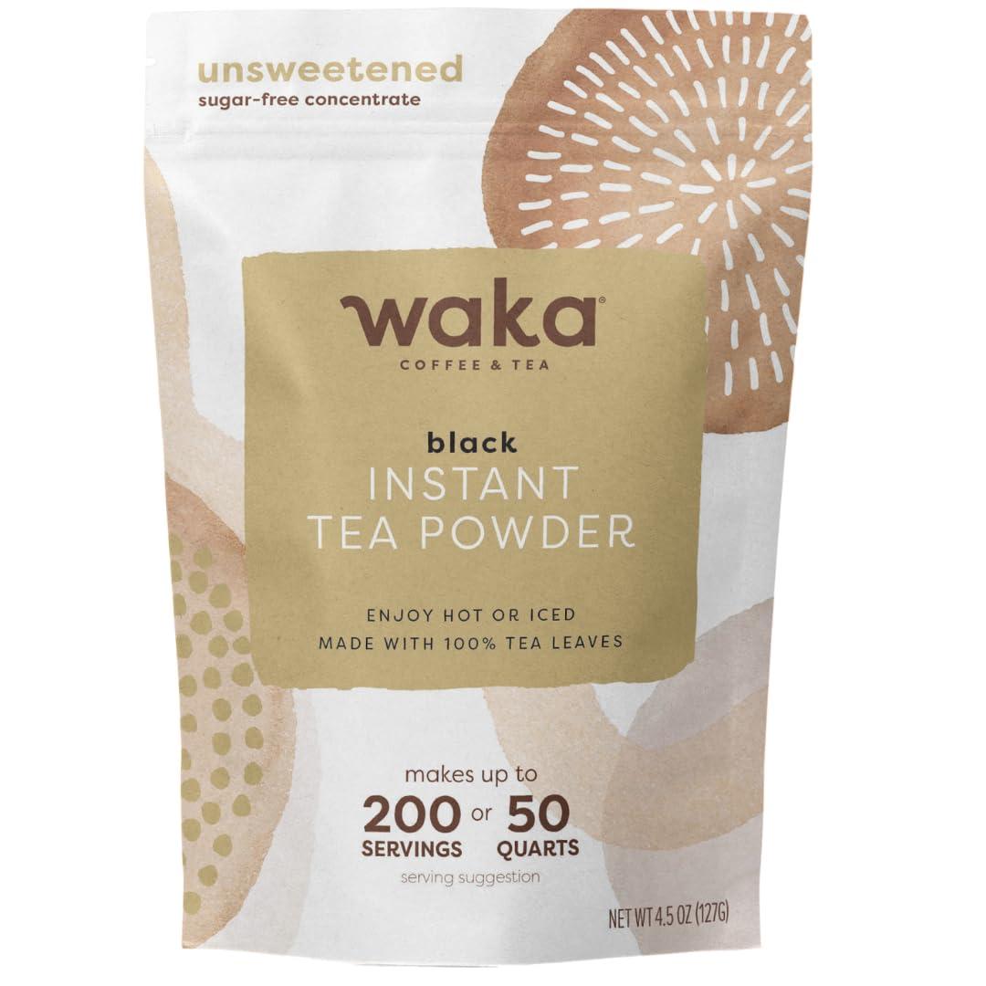 Waka Coffee Waka Instant Black Tea Mix, Classic - 100% Tea Leaves, No Additives, Unsweetened Tea Powder for 50 Quarts or 200 Cups Easy and Quick Hot or Iced Teas (4.5oz)