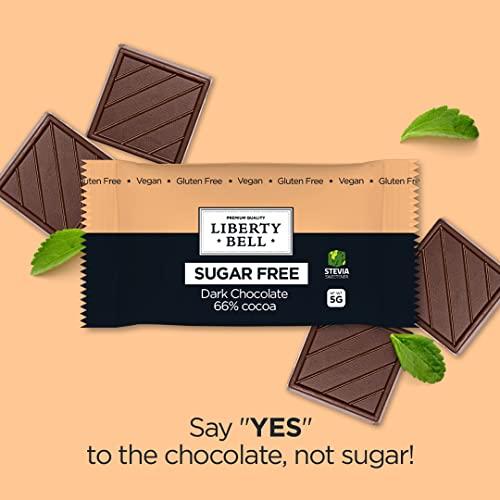 LIBERTY BELL Zero Sugar Dark Chocolate Squares 66% Cocoa, Vegan, Gluten-Free, Stevia Sweetened Candy Bars, 45 Count