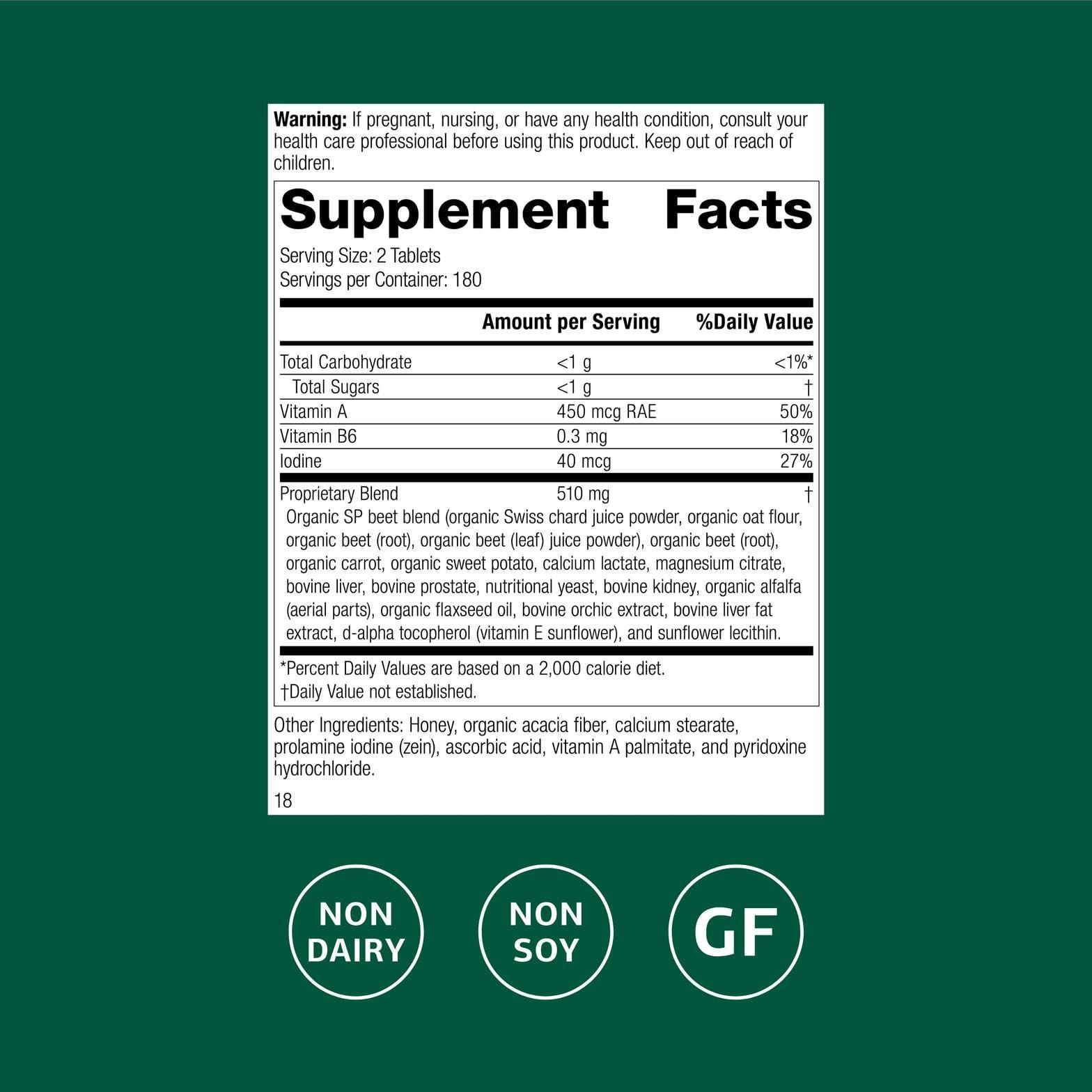 Standard Process Standard Process A-F Betafood - Gluten-Free Liver Support, Cholesterol Metabolism, and Gallbladder Support Supplement with Vitamin A, Iodine, Vitamin B6-360 Tablets
