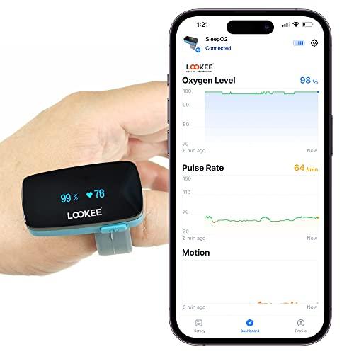 LOOKEE LOOKEE Ring-Pro Wearable Oxygen Monitor with Vibration Reminder for Low O2 | Continuous Pulse Oximeter | Rechargeable Blood Oxygen Saturation Tracker for SpO2 & PR, Free APP & PC Reports