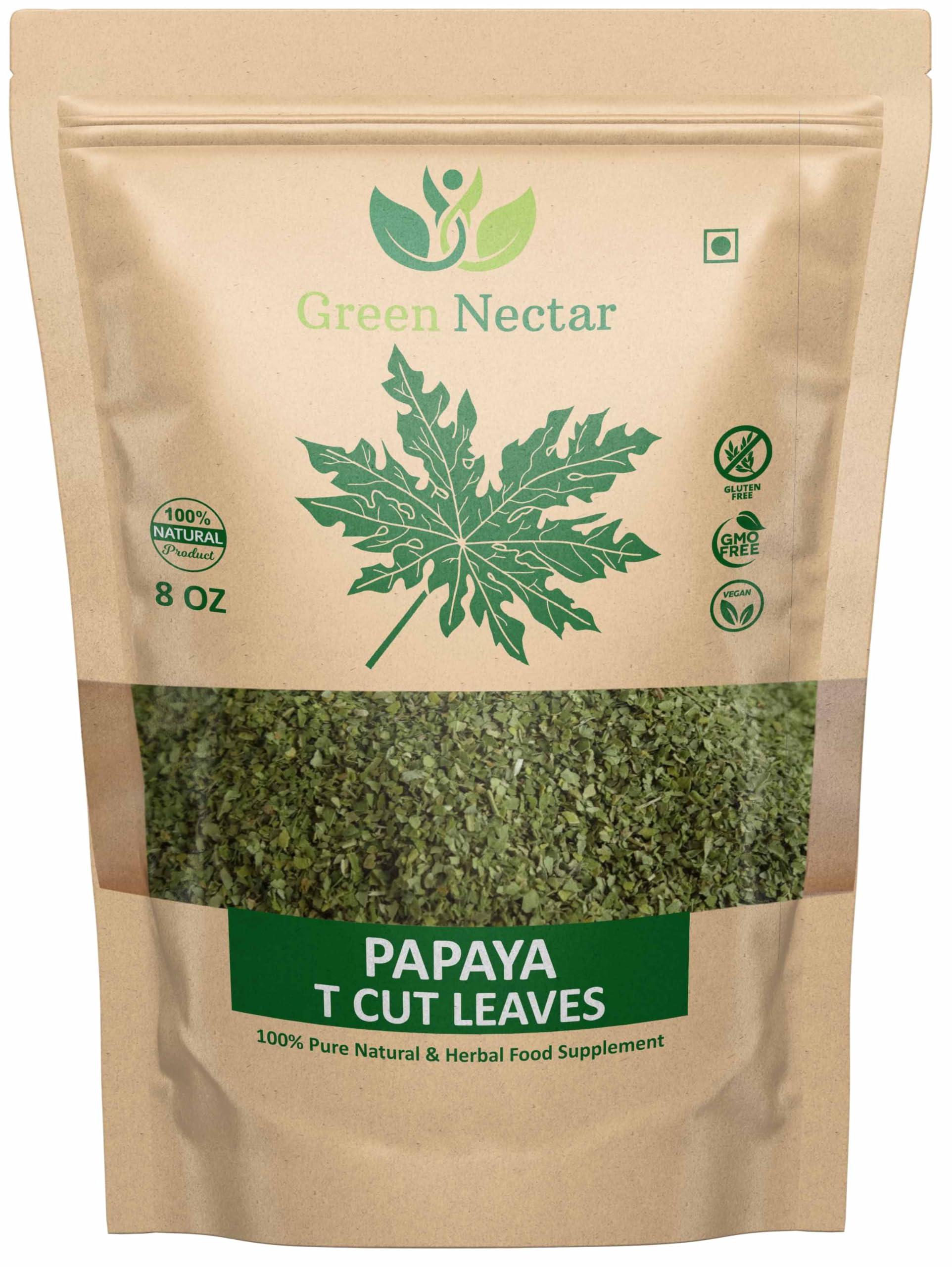 GREEN NECTAR Papaya Leaf Tea 8 Oz(Crushed, Dried, 8 OZ), Dried from Fresh Green Leaves, 100% Loose Leaves (2)
