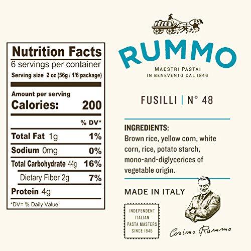 Rummo Rummo Gluten Free Fusilli N.48 - Gluten Free Fusilli Pasta Noodles, Made with Brown Rice & Corn, Pasta from Italy - 12 Ounce (Pack of 5)