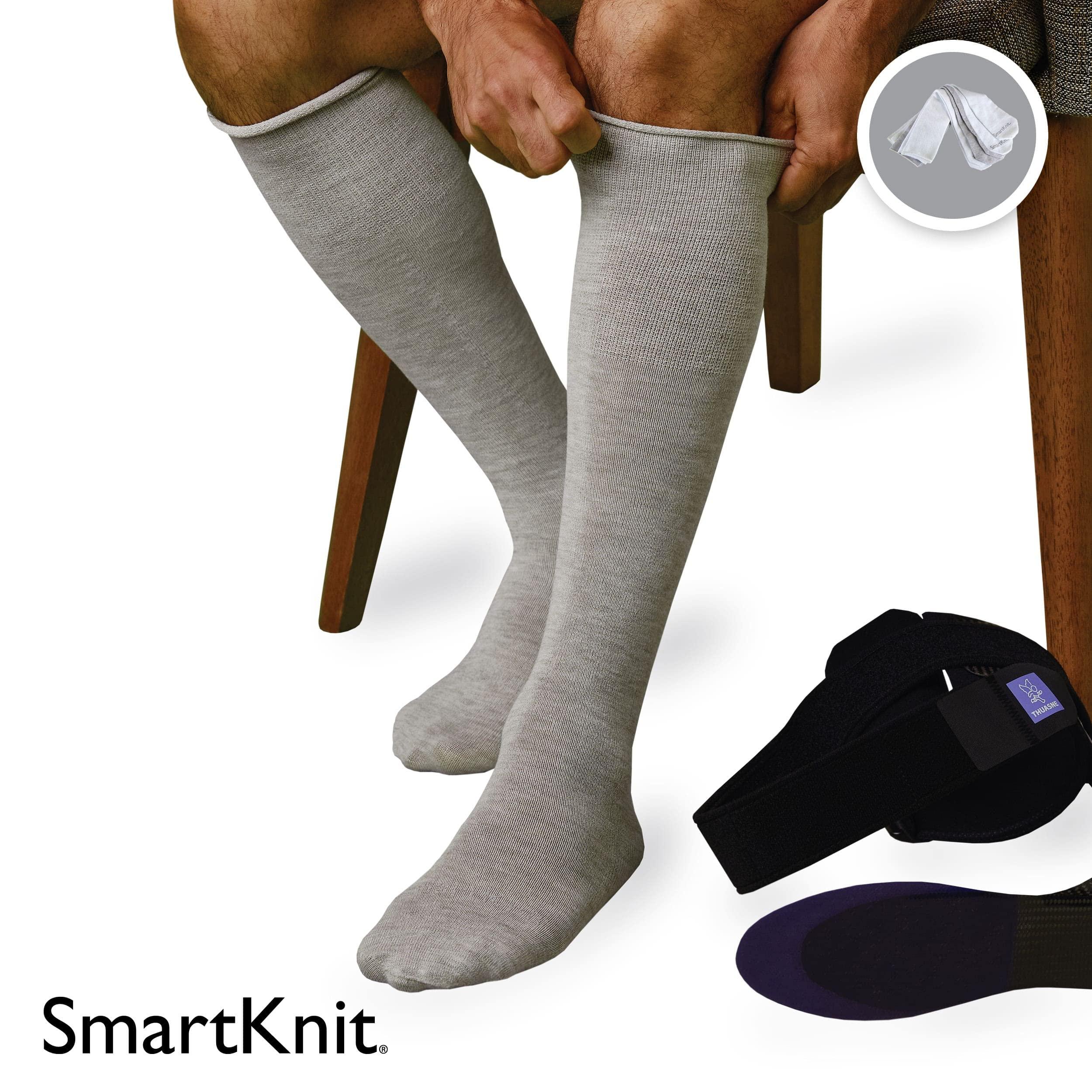 SMARTKNIT SmartKnit Seamless AFO Interface Socks 3 Pack - Adult Regular - White White & Gray