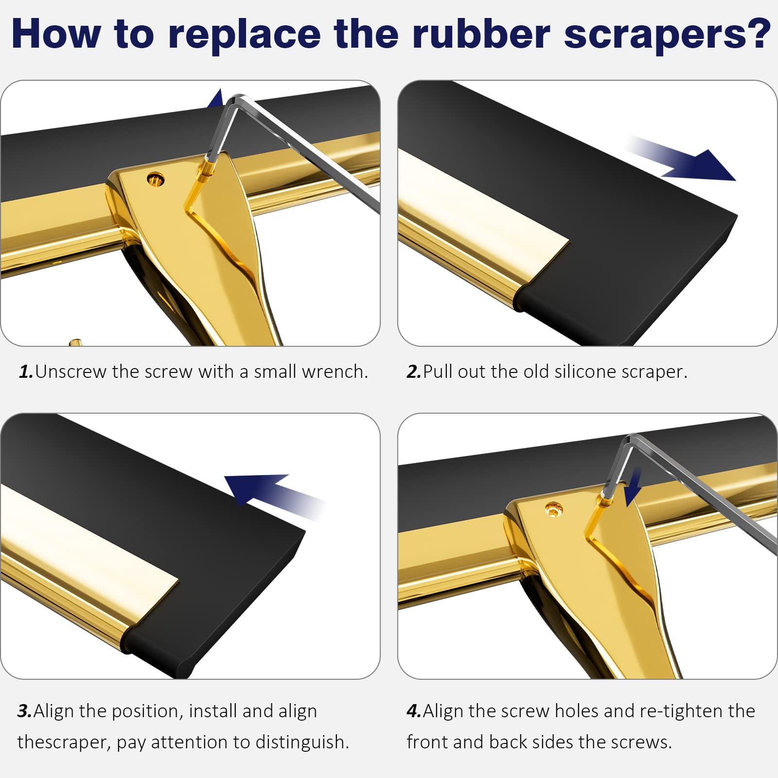 TOOVEM A FAMILY OF MANUFACTURERS TOOVEM 14 Inch Shower Squeegee for Glass Doors, Window, Bathroom, Car Windshield, Shower Cleaning Tools with S Hook, Square Sticky Hook (Gold)