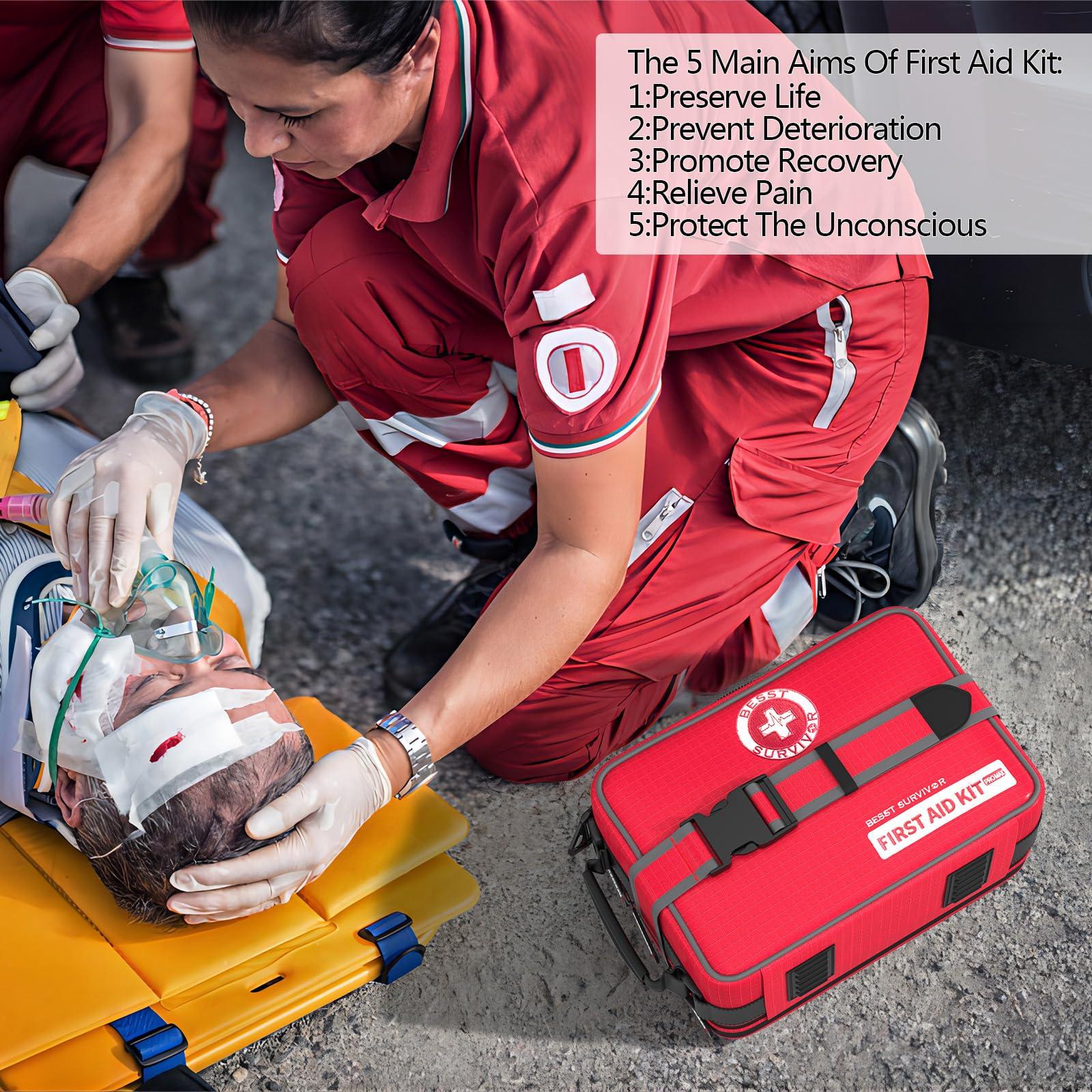 Besst Survivor Upgrade Comprehensive Premium First Aid Kit, Labeled Compartments Trauma Kits with Shoulder Strap, Large Emergencies Medical Kits for Home, Truck, Camping, Sports, Outdoor Emergencies -265 Piece Set