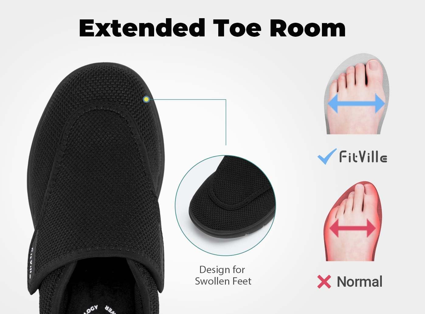 FitVille FitVille Diabetic Shoes for Men Extra Wide Width Orthopedic Slip-on Shoes Adjustable Closure Walking Sneakers with Arch Support Cushioning Therapeutic for Swollen Feet (10.5 X-Wide, Black)
