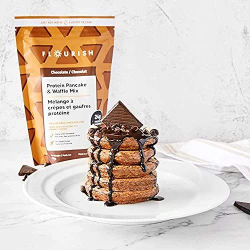 Flourish Flourish - Protein Pancake & Waffle Mix, Whey Protein Isolate & Flax Seed, Non-GMO, No Added Sugar, Superfood, High Protein & Fiber, Just Add Water - Chocolate, 16oz