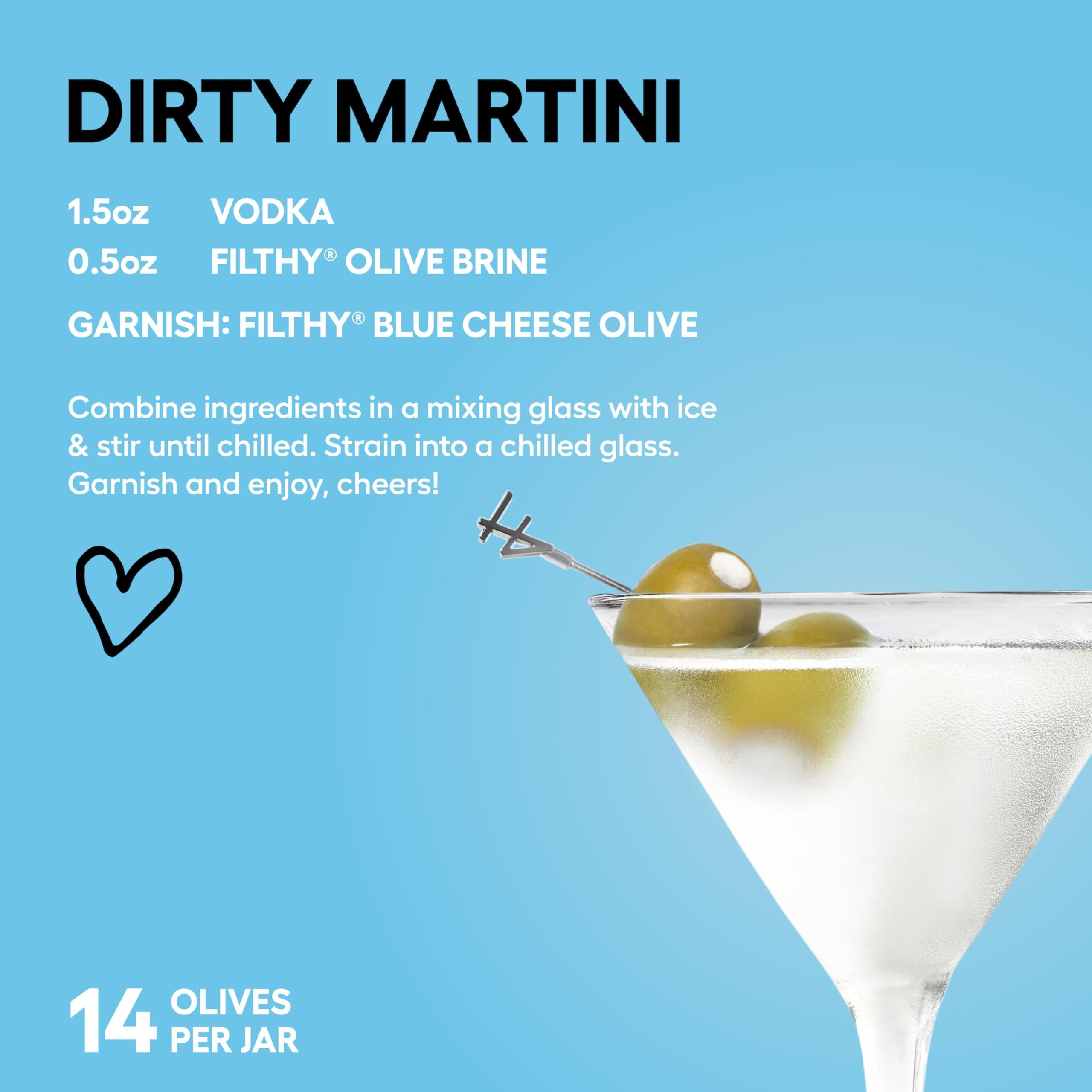 Filthy Food Filthy Cocktail Garnish, Blue Cheese Stuffed Olives, 8.5 Oz Jar, 14 Olives