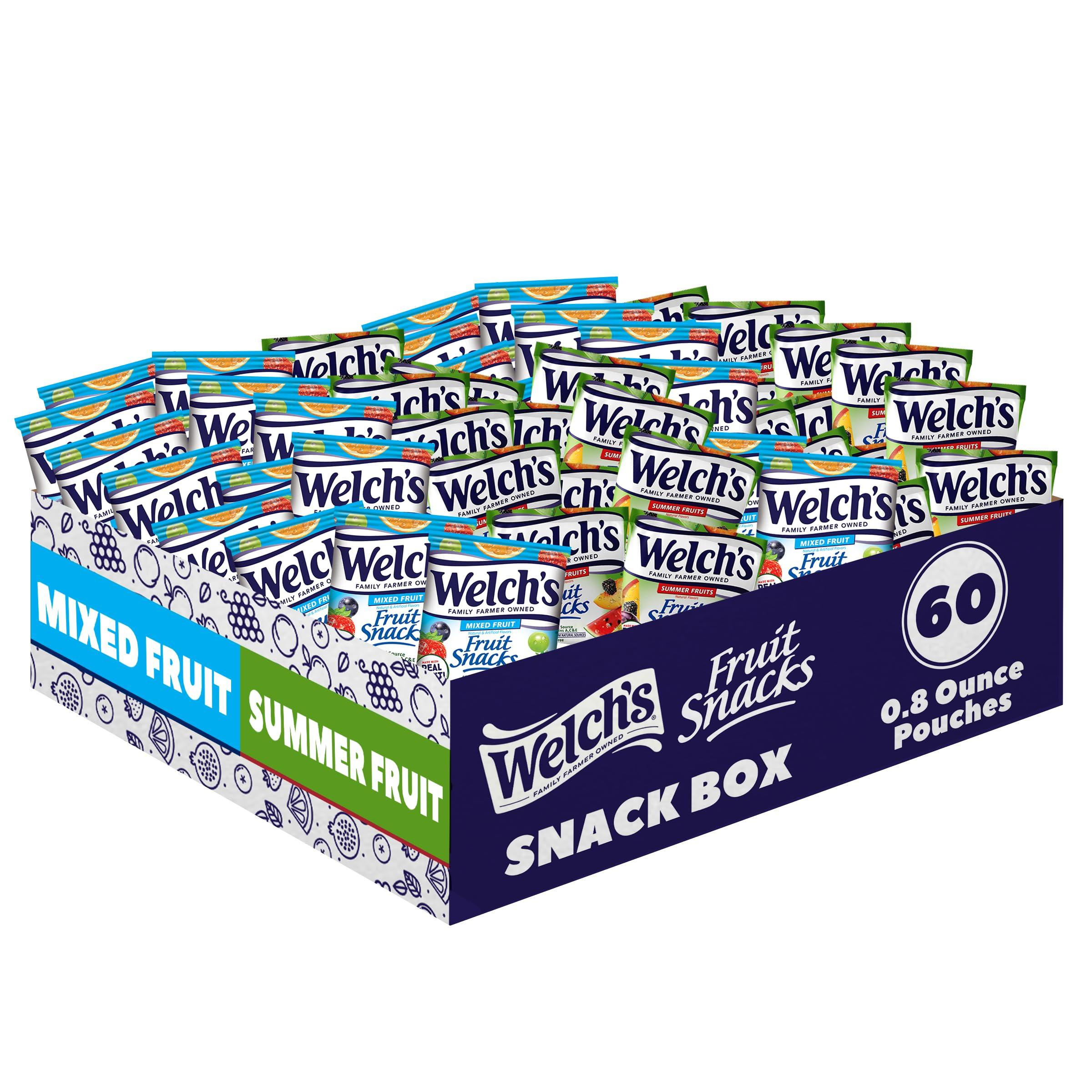 Welch’s Fruit Snacks Welch\'s Fruit Snacks, Mixed Fruit & Summer Fruits Variety Pack, Perfect for Valentine\'s Day, Bulk Pack, Gluten Free, Individual Single Serve Bags, 0.8 oz (Pack of 60)