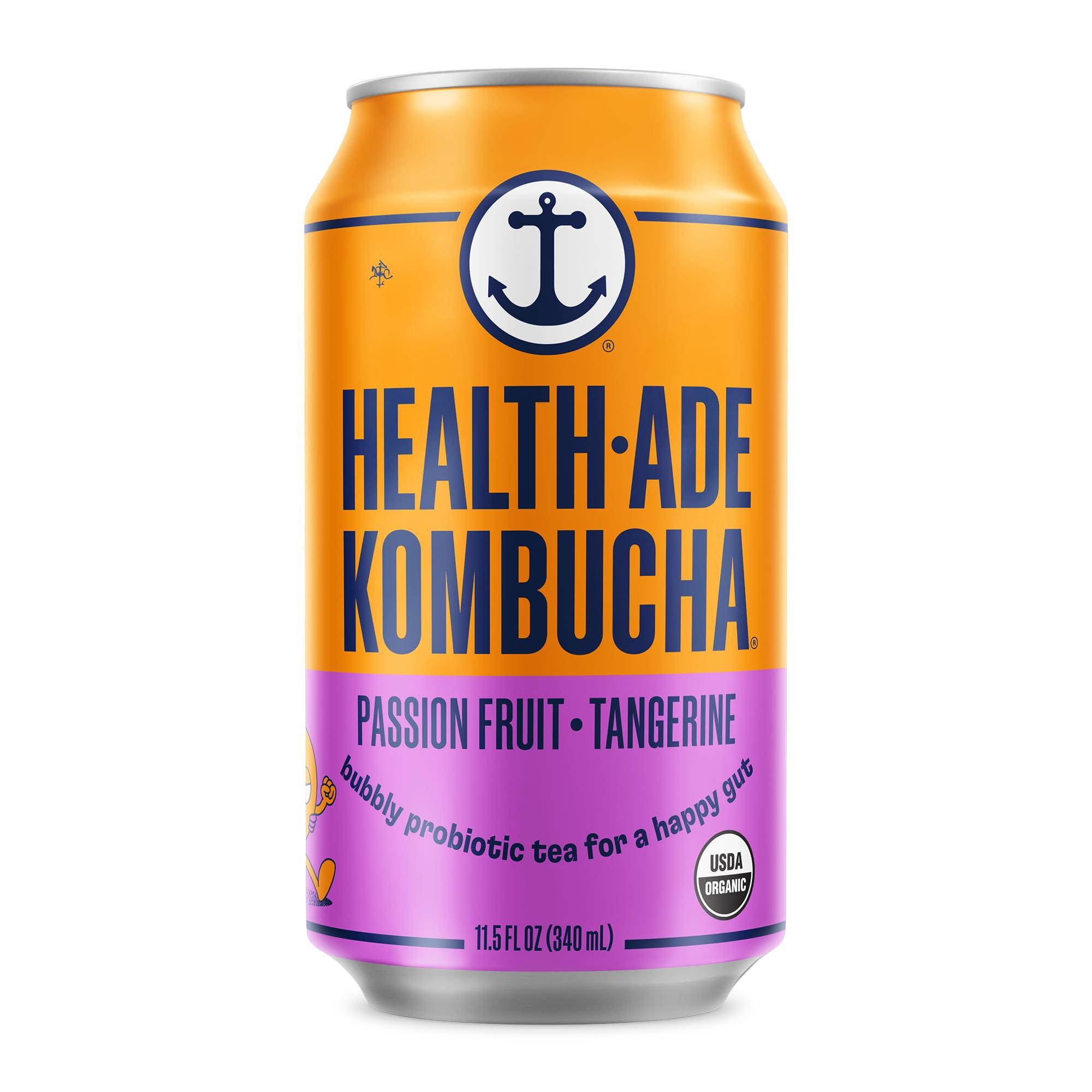 Health-Ade Health-Ade Passion Fruit-Tangerine Kombucha, Organic Drink, 12-Pack (11.5 Fl Oz Cans) Fermented Tea with Probiotics, Non-GMO, Vegan, Gluten-Free